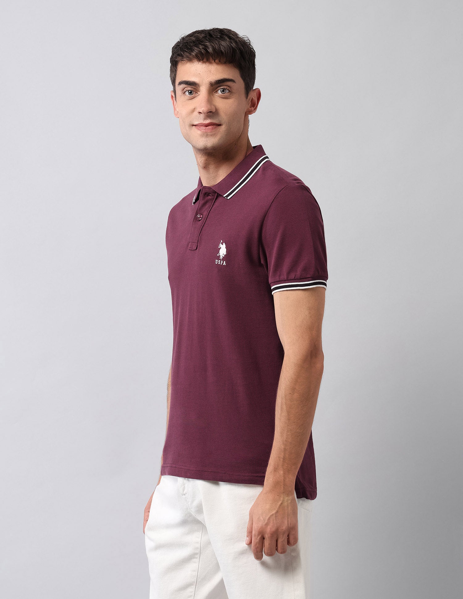 Pure Cotton Solid Polo Shirt Maroon - U.S. Polo Assn. India | Large