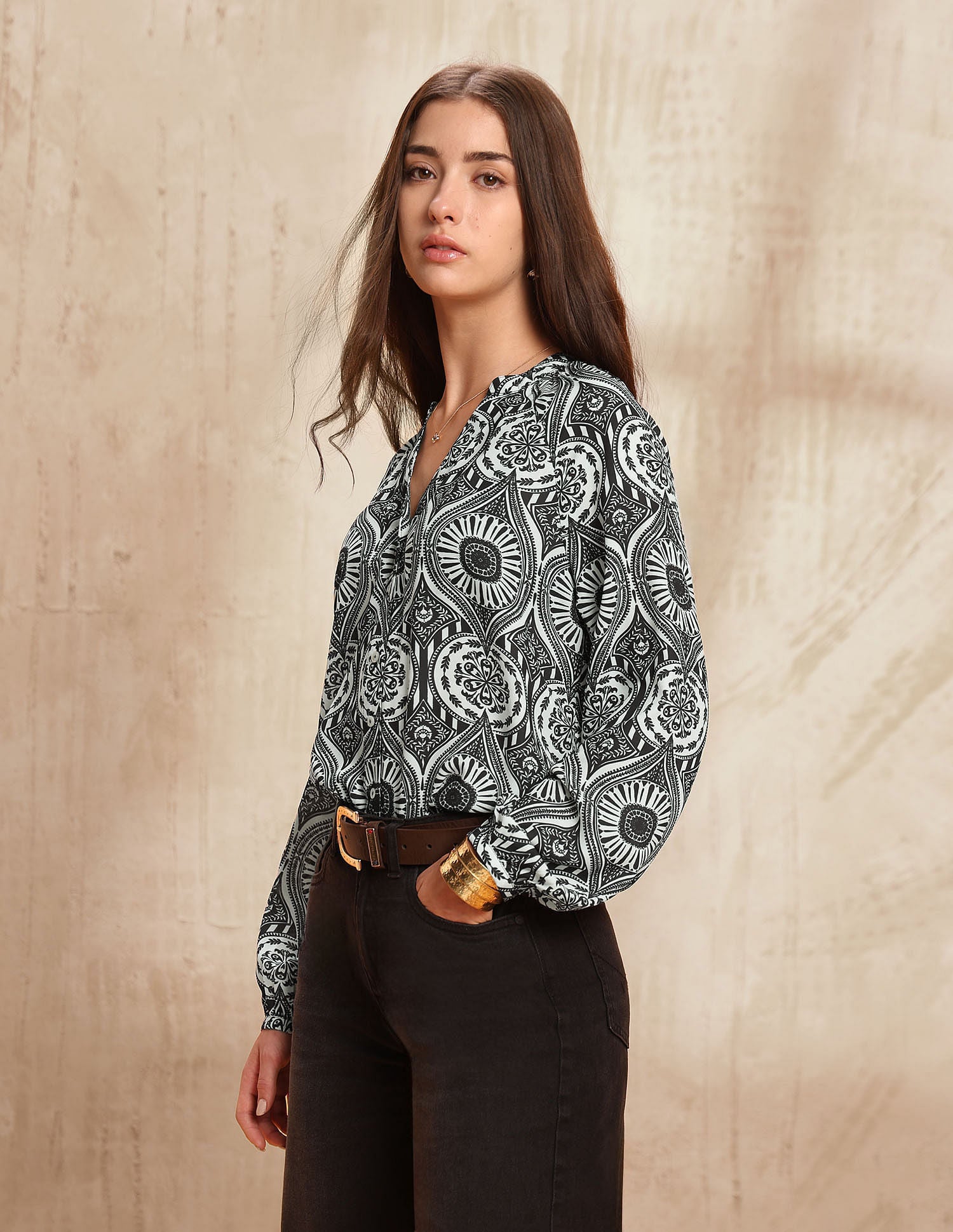 Relaxed Fit Abstract Printed Top Black - U.S. POLO ASSN. | Large