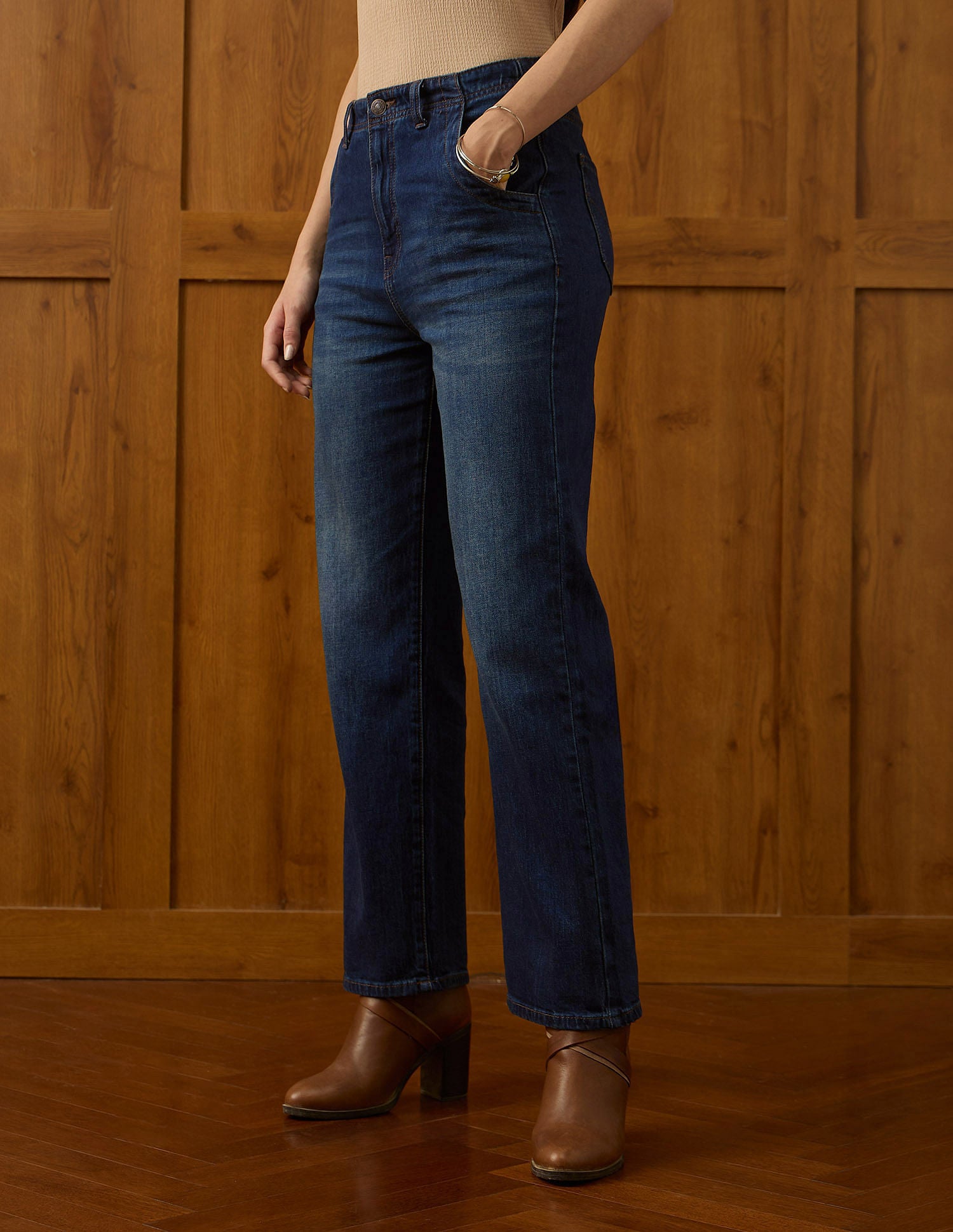 High Rise Straight Fit Jeans Dark Blue - U.S. POLO ASSN. | Large