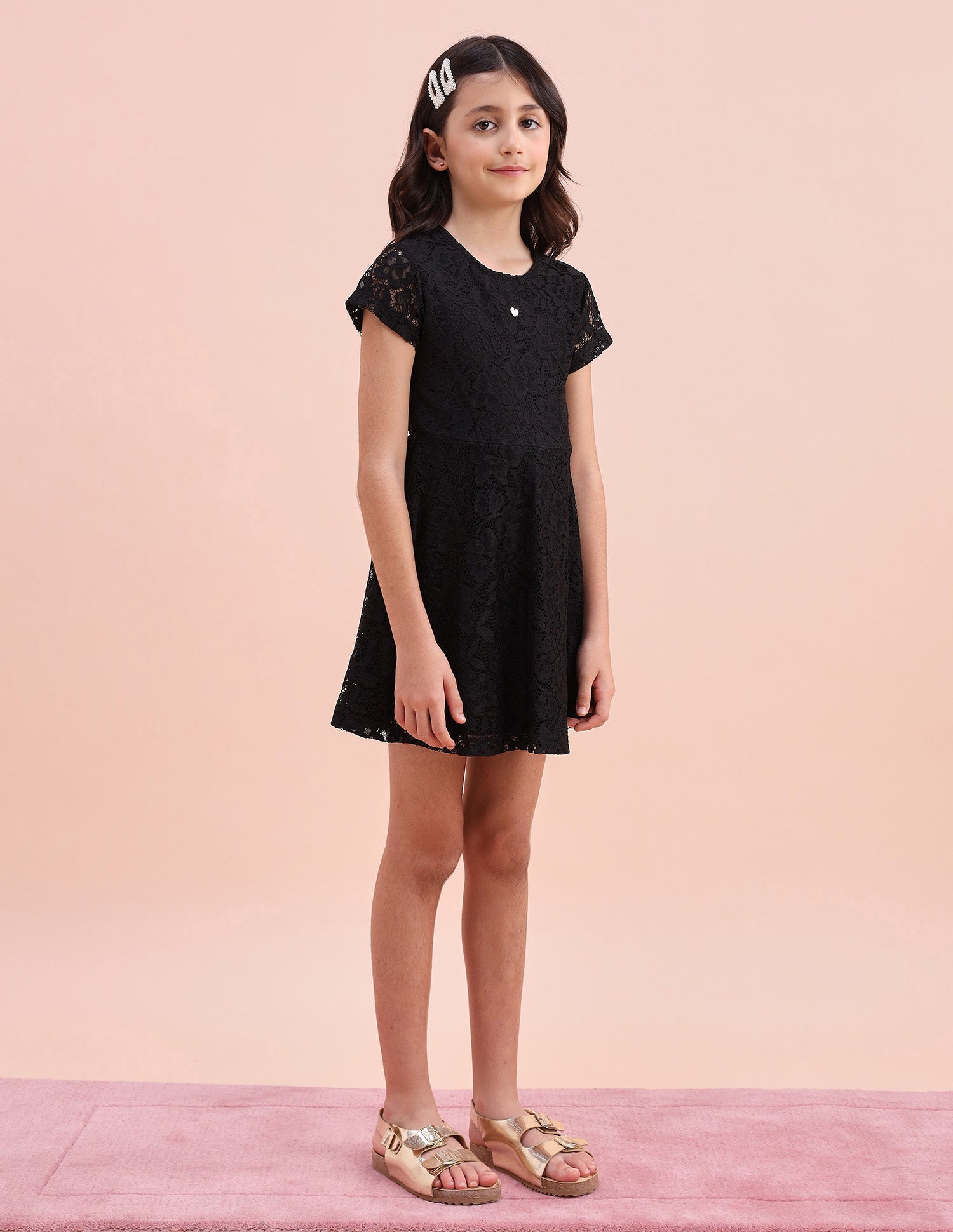 Girls Floral A-Line Lace Dress Black - U.S. POLO ASSN. | Large
