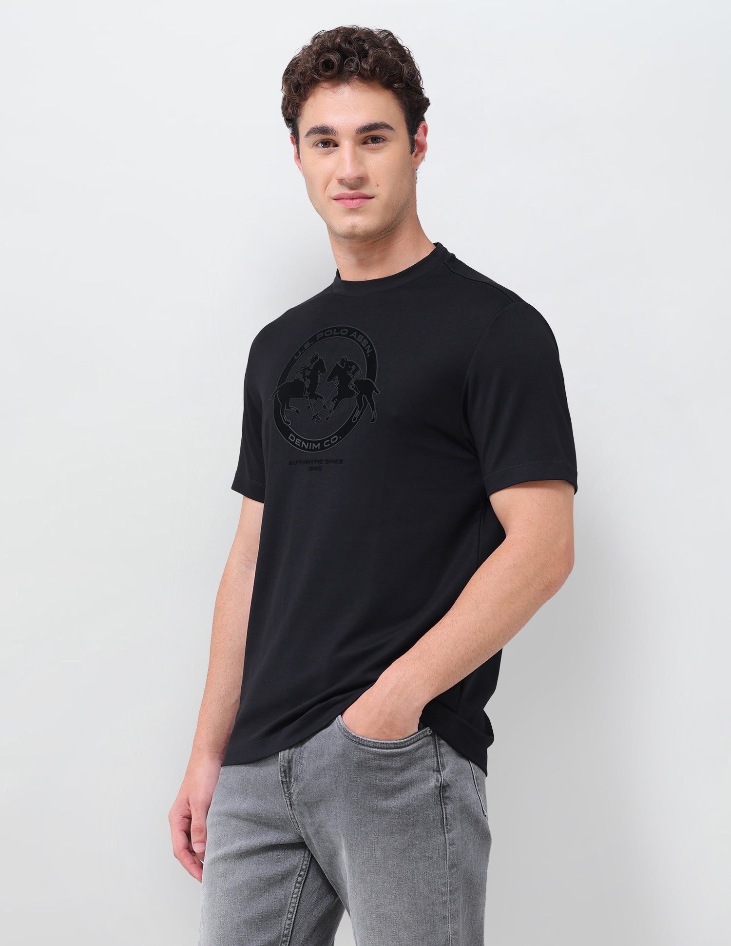 Brand Printed Slim Fit T-Shirt Black - U.S. Polo Assn. India | Large