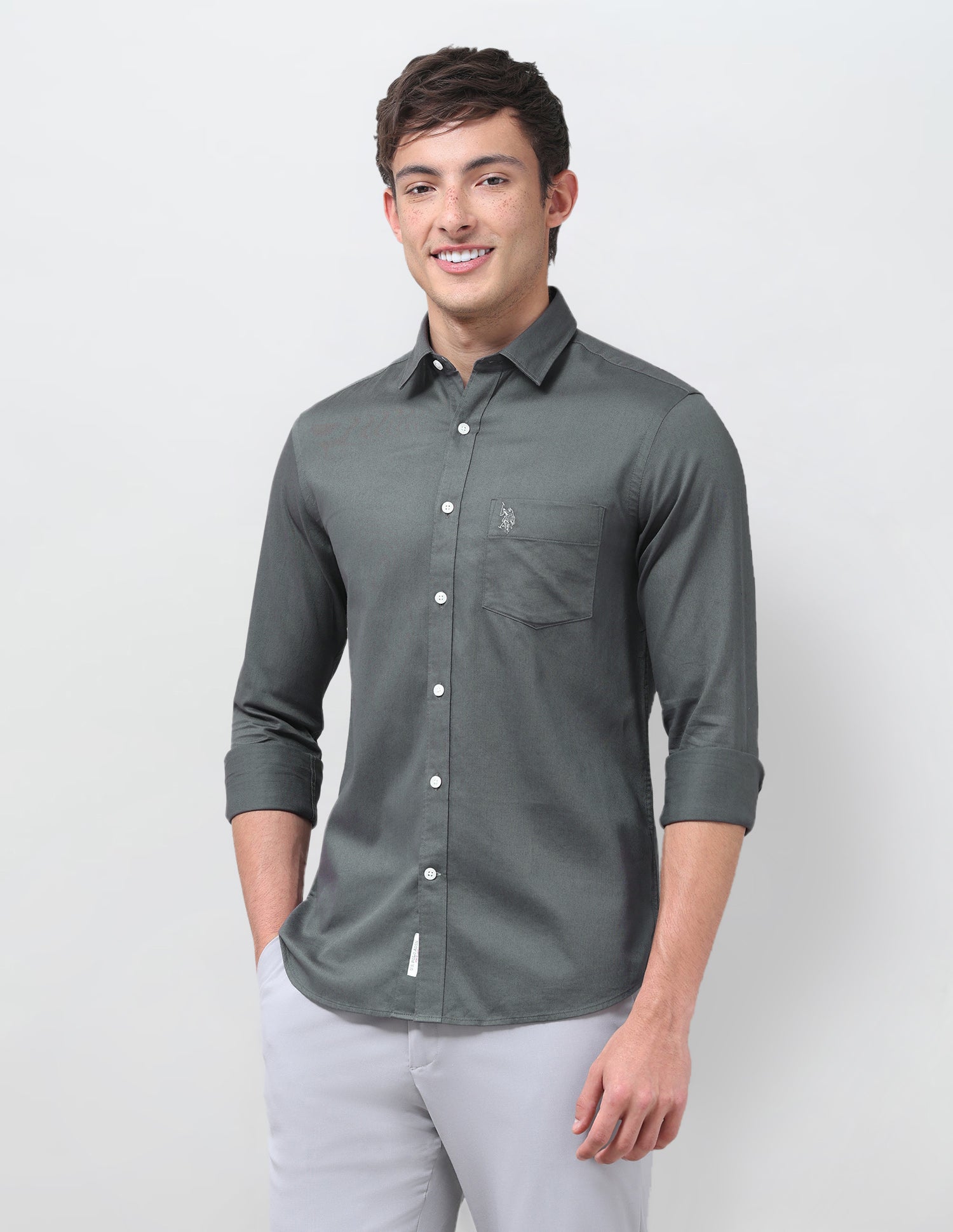 Pure Cotton Tailored Fit Shirt Charcoal - U.S. Polo Assn. India | Large