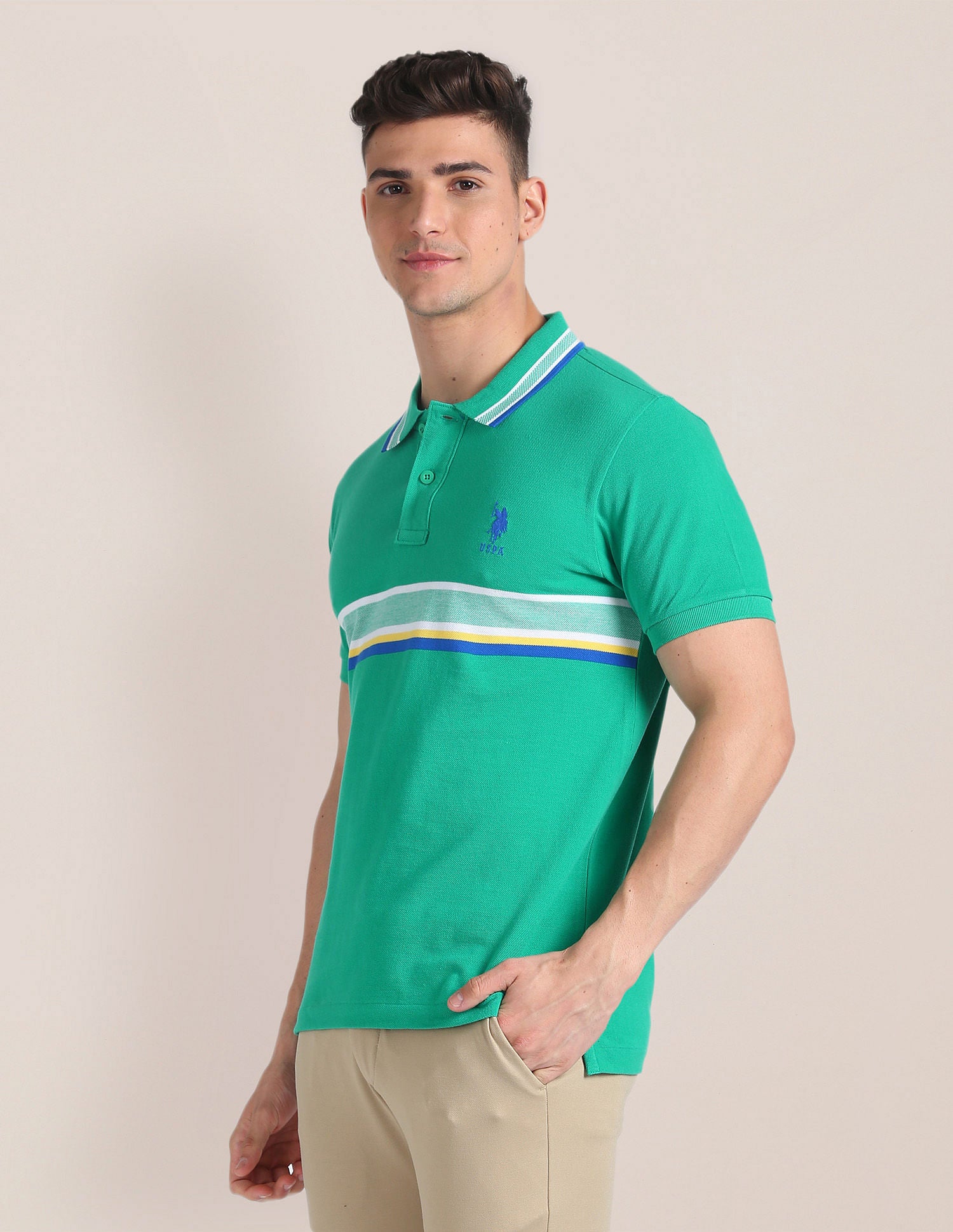 Horizontal Stripe Slim Polo Shirt Green - U.S. Polo Assn. India | Large