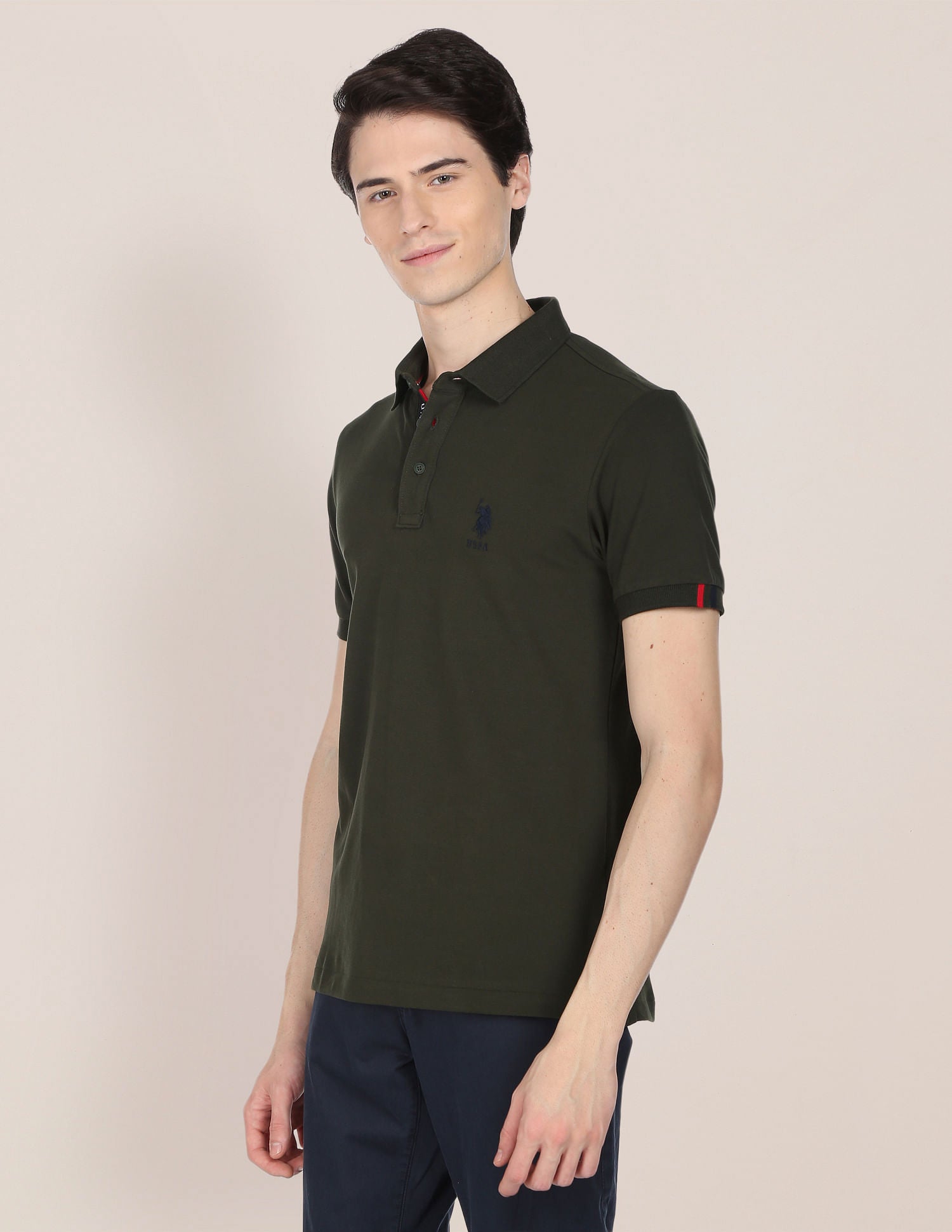 Signature Detail Stretch Polo Shirt Dark Olive - U.S. POLO ASSN. | Large