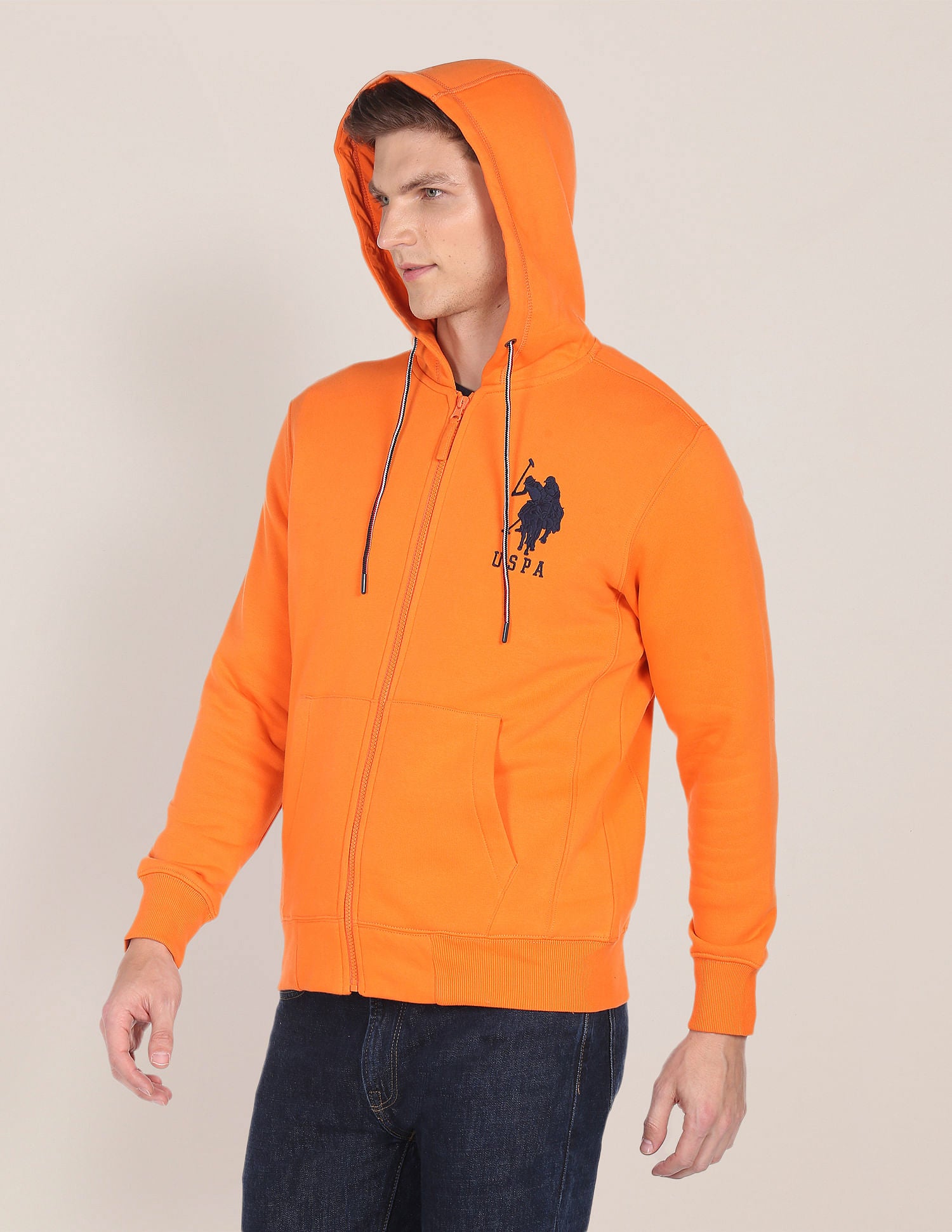 Drawstring Hood Solid Sweatshirt Orange - U.S. Polo Assn. India | Large