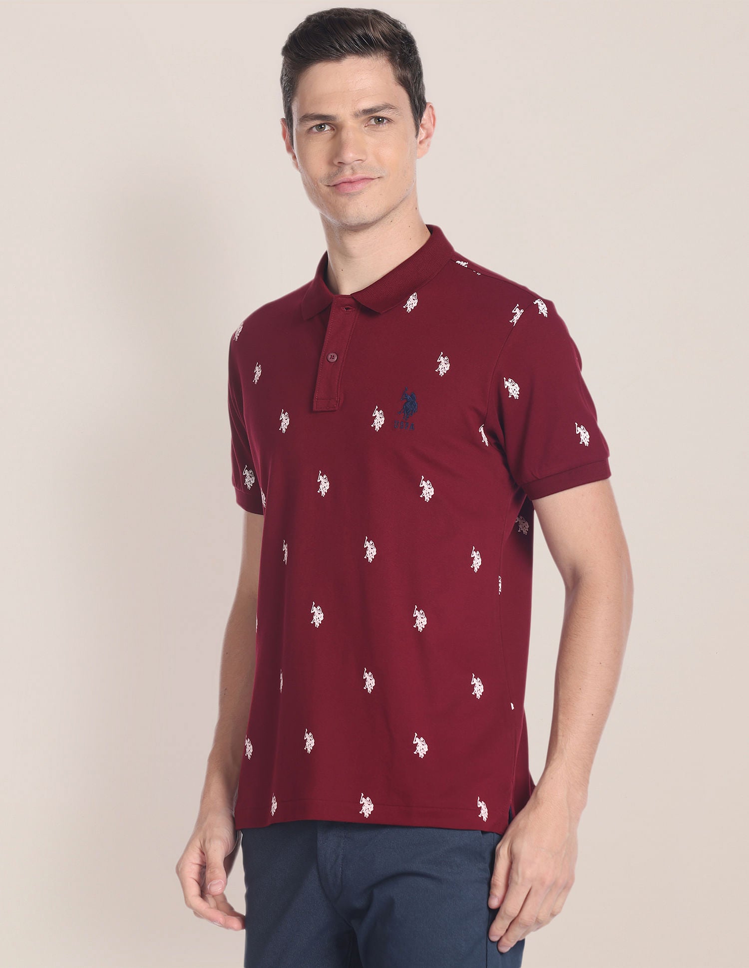 Brand Logo Print Slim Fit Polo Shirt Maroon - U.S. POLO ASSN. | Large