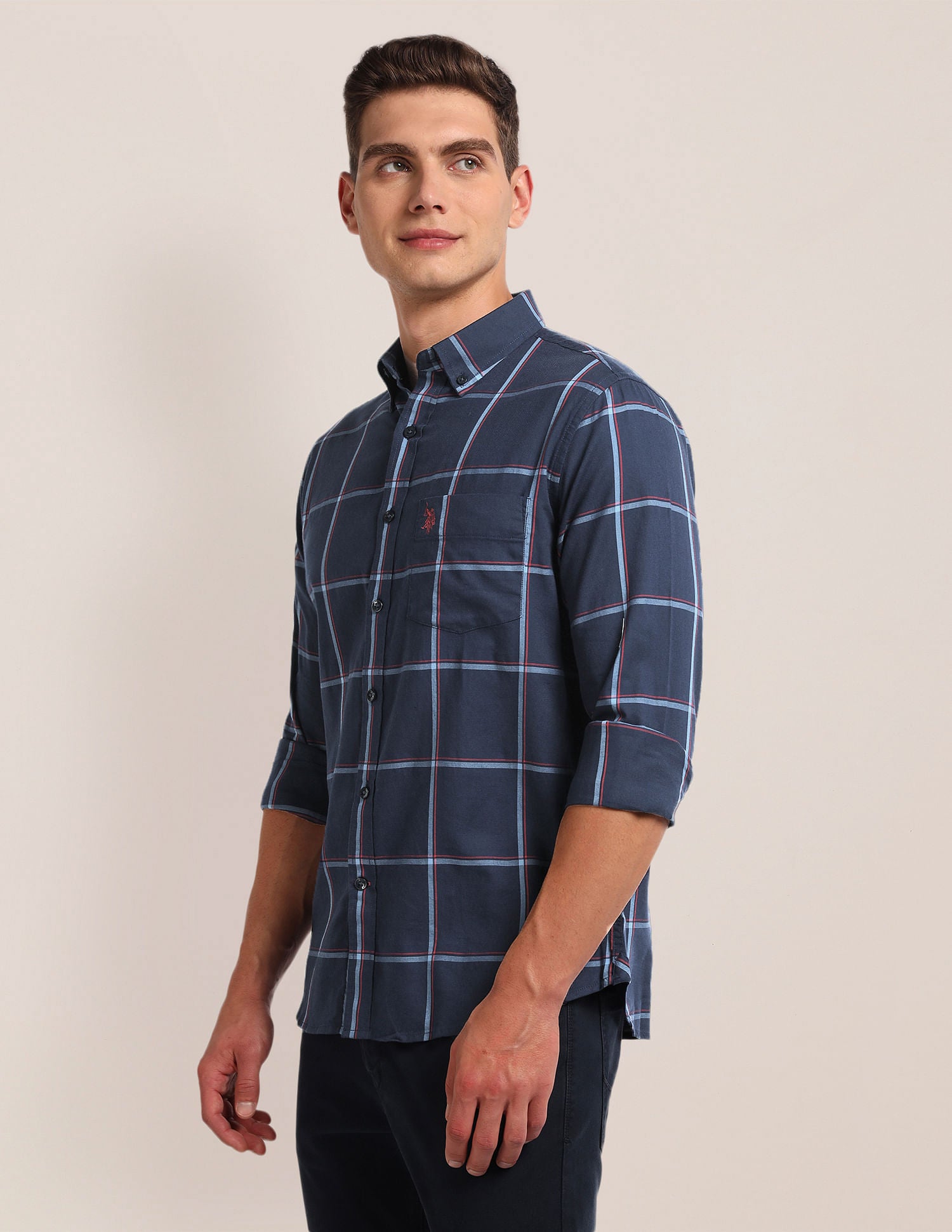 Windowpane Check Twill Shirt Navy - U.S. Polo Assn. India | Large