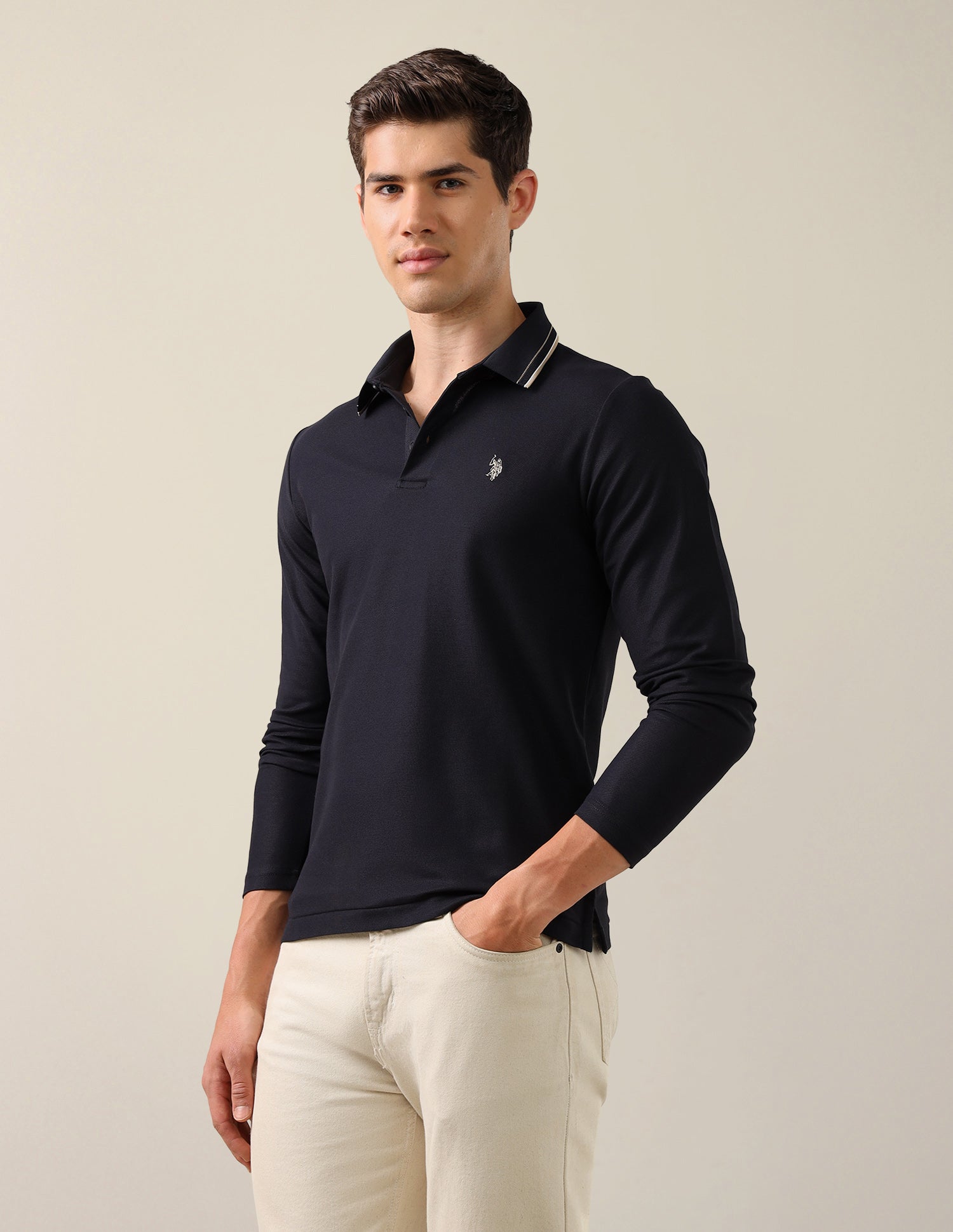 Solid Slim Fit Polo Shirt Navy - U.S. Polo Assn. India | Large