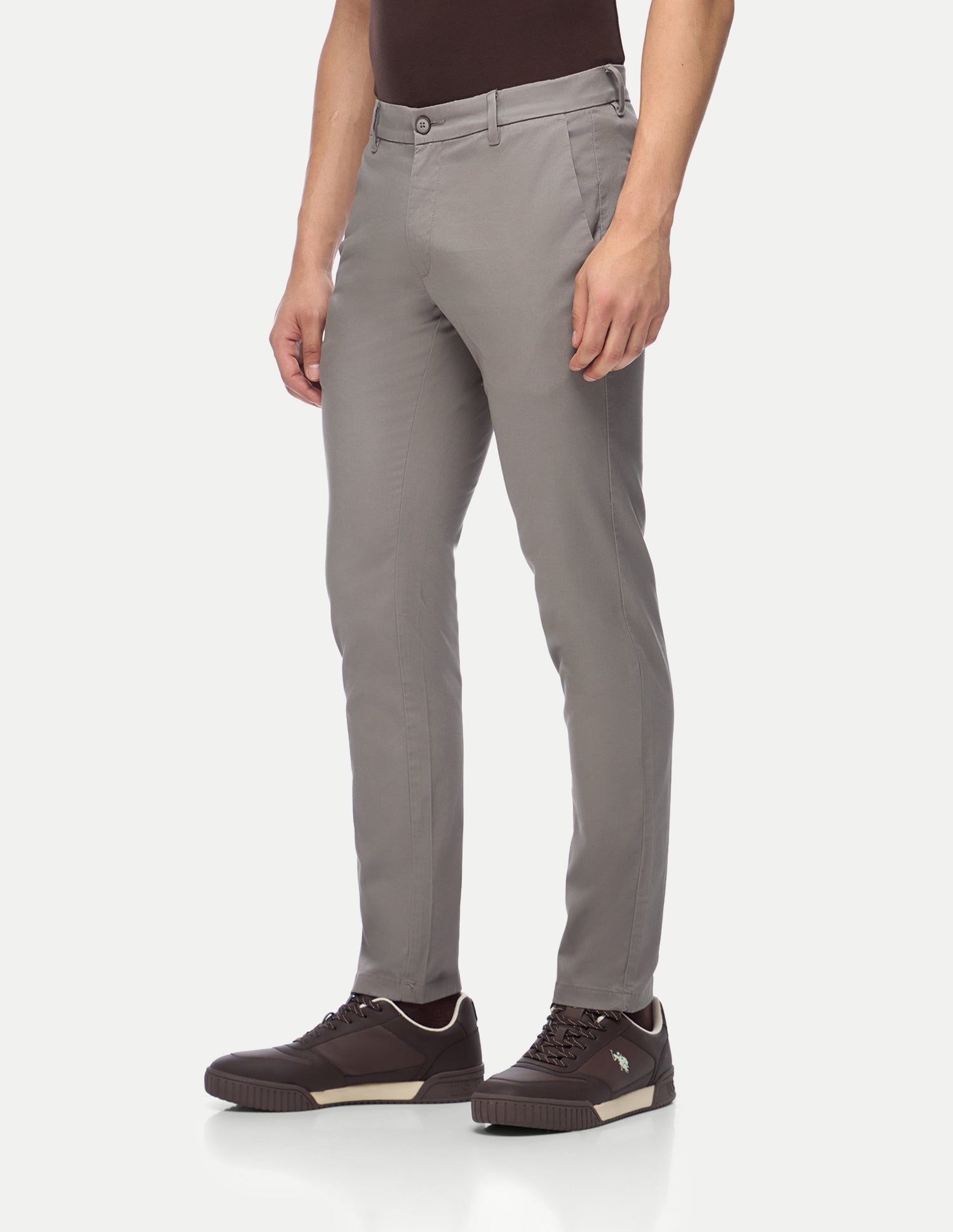 Austin Trim Regular Fit Twill Trousers Taupe Grey - U.S. Polo Assn. India | Large