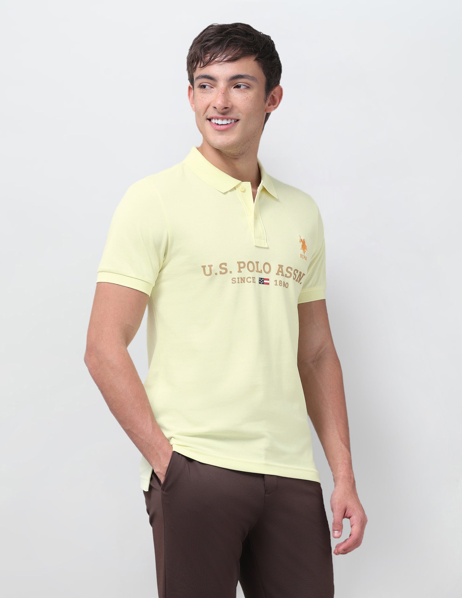 Brand Printed Regular Fit Polo Shirt Yellow - U.S. Polo Assn. India | Large