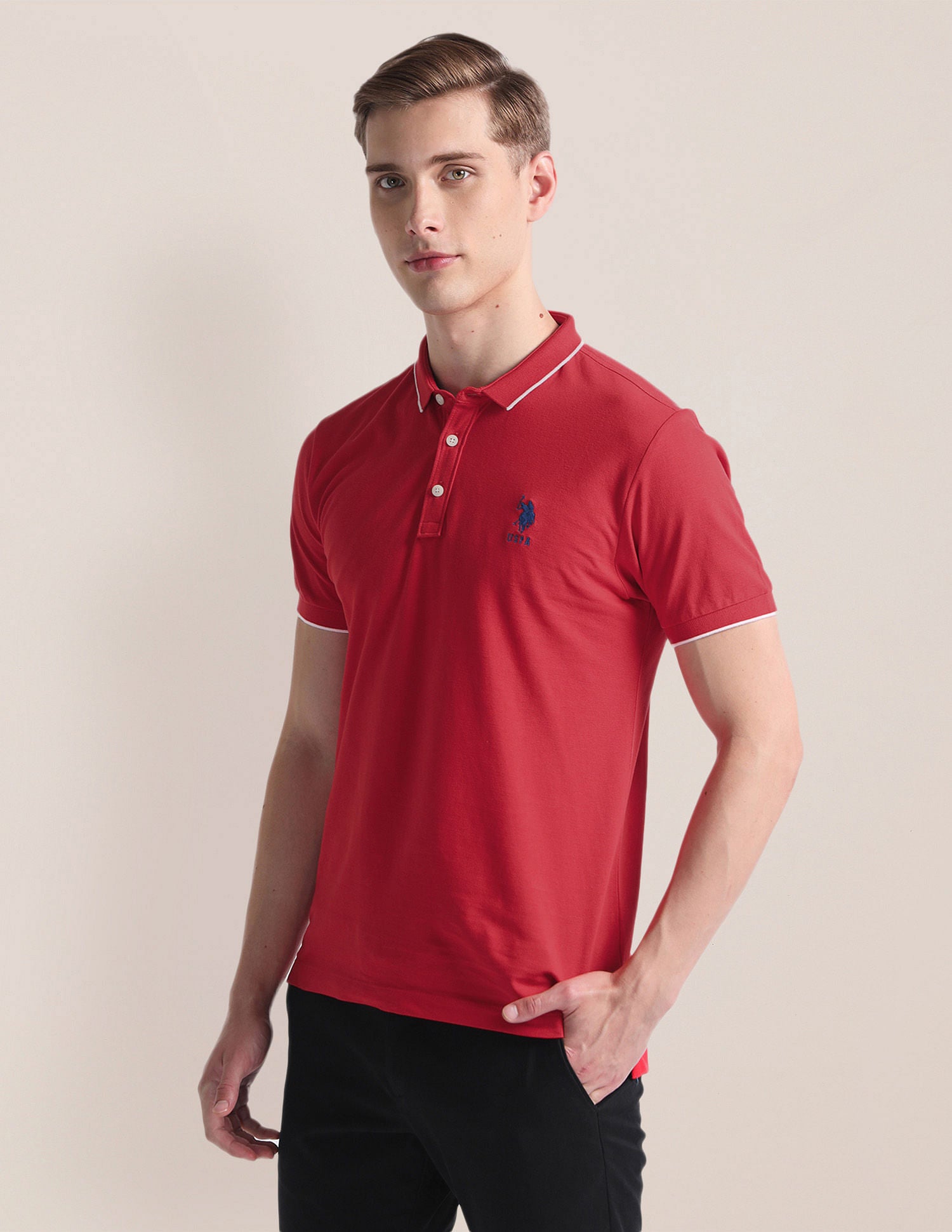 Solid Logo Polo Shirt Red - U.S. Polo Assn. India | Large