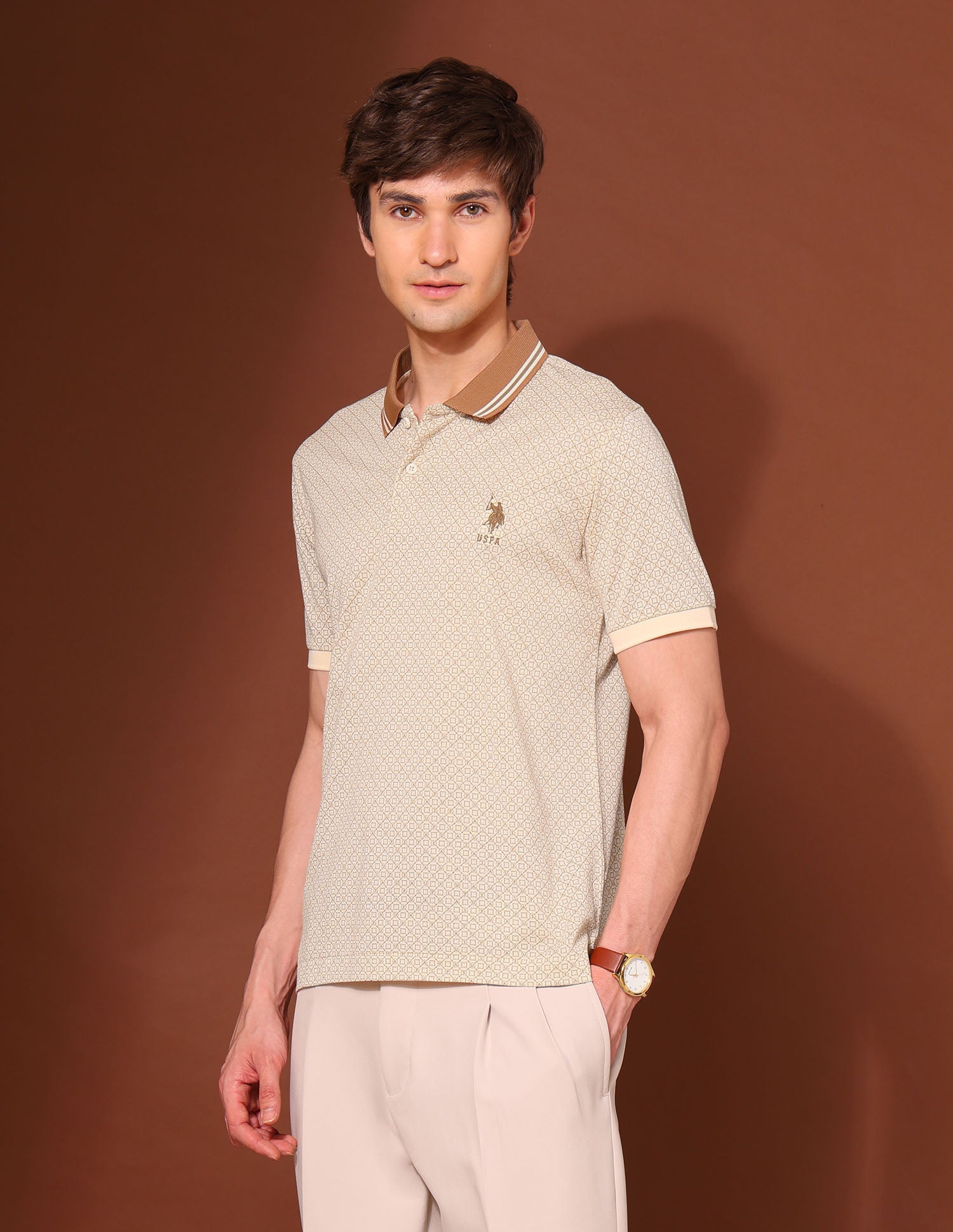 Pure Cotton Work And Wander Polo Shirt Beige - U.S. Polo Assn. India | Large