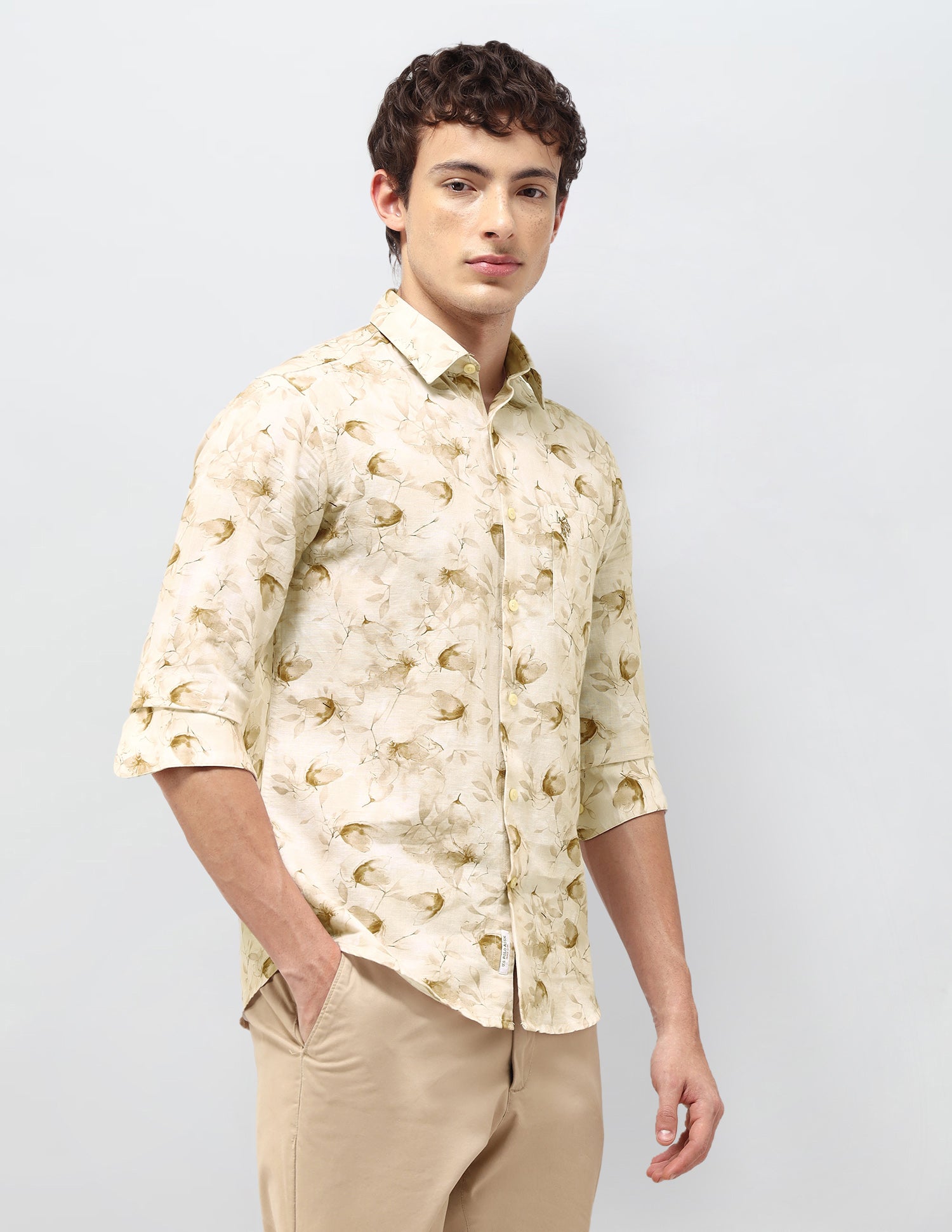 Floral Printed Regular Fit Shirt Beige - U.S. Polo Assn. India | Large