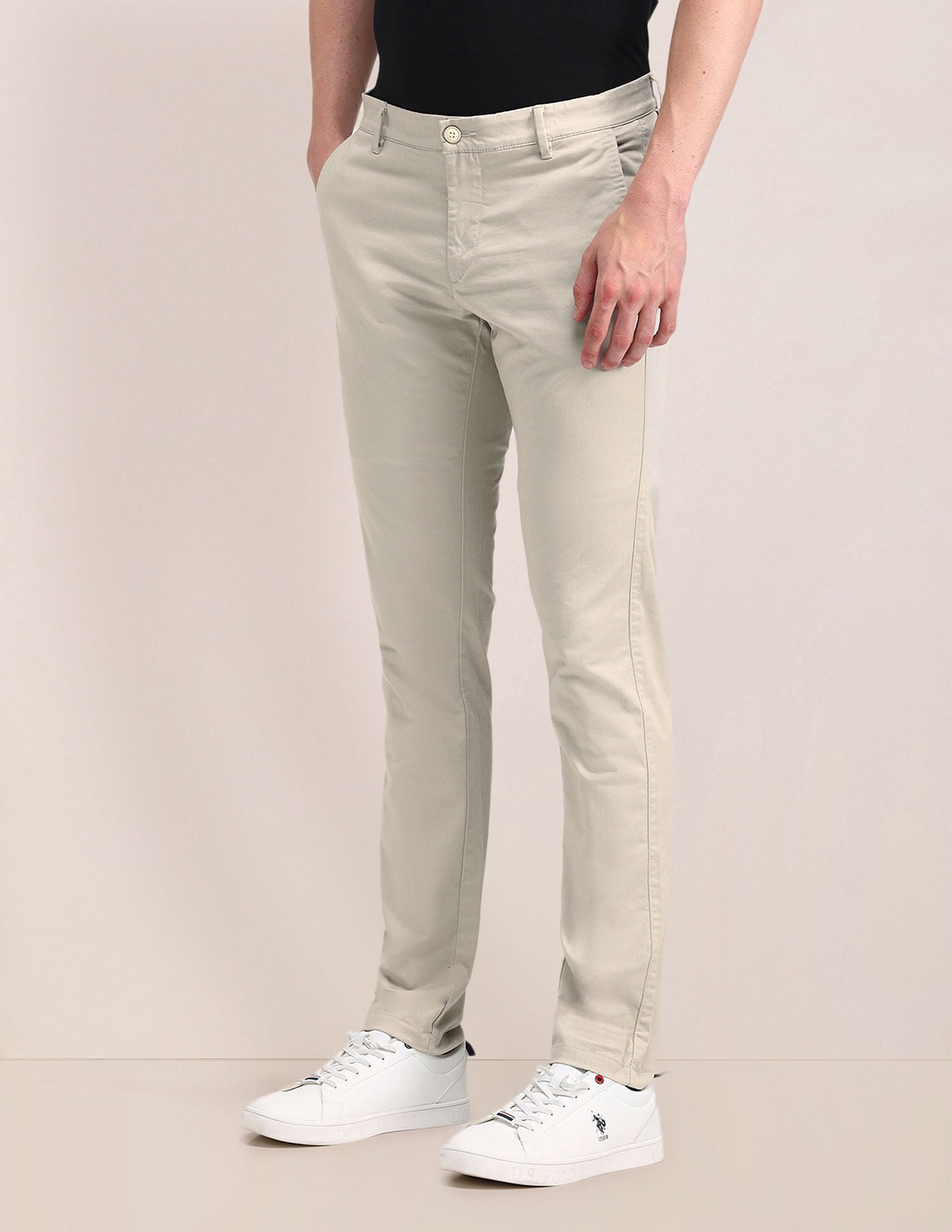 Mid Rise Regular Fit Trousers Beige - U.S. POLO ASSN. | Large