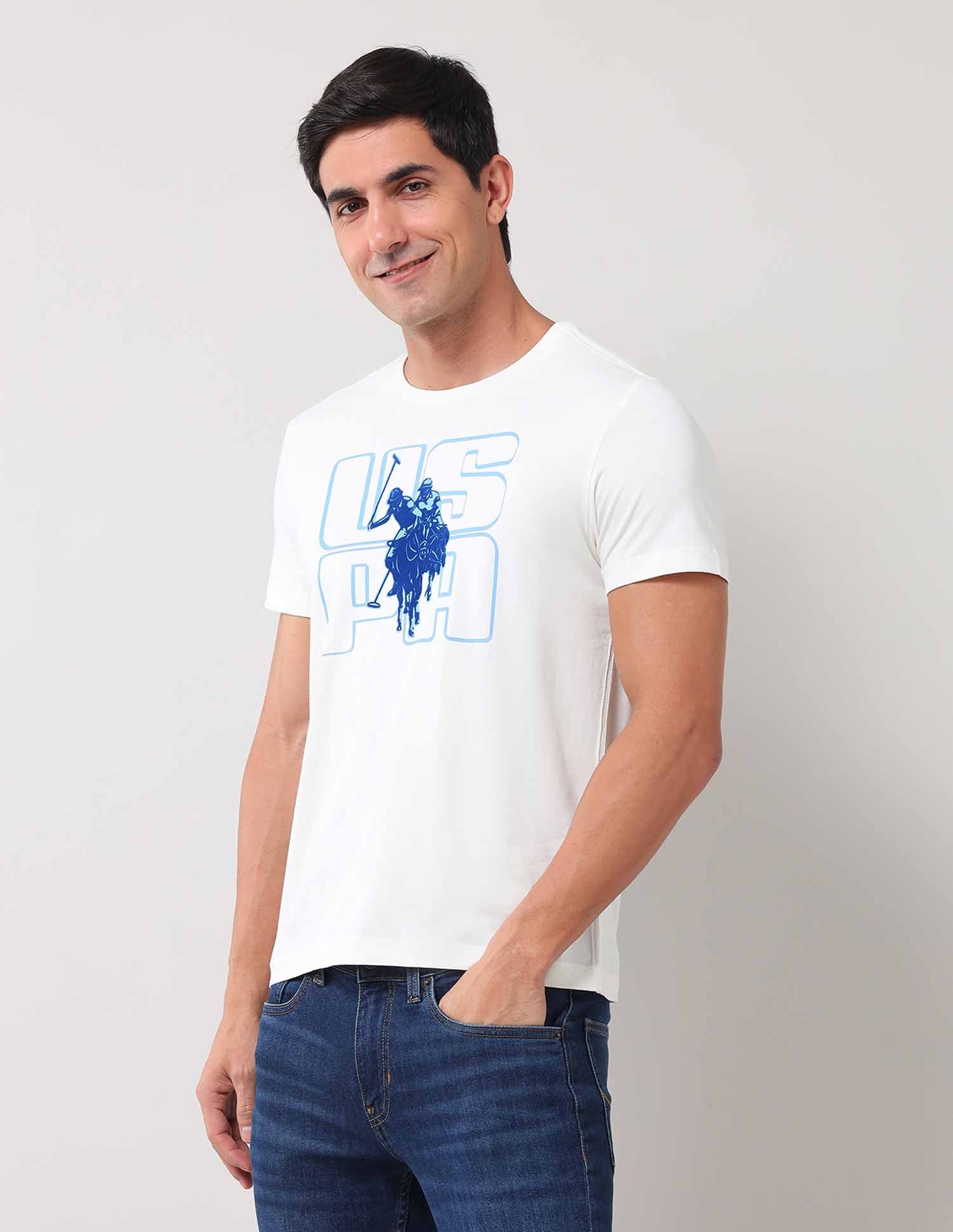 Brand Printed Muscle Fit T-Shirt Ivory - U.S. Polo Assn. India | Large