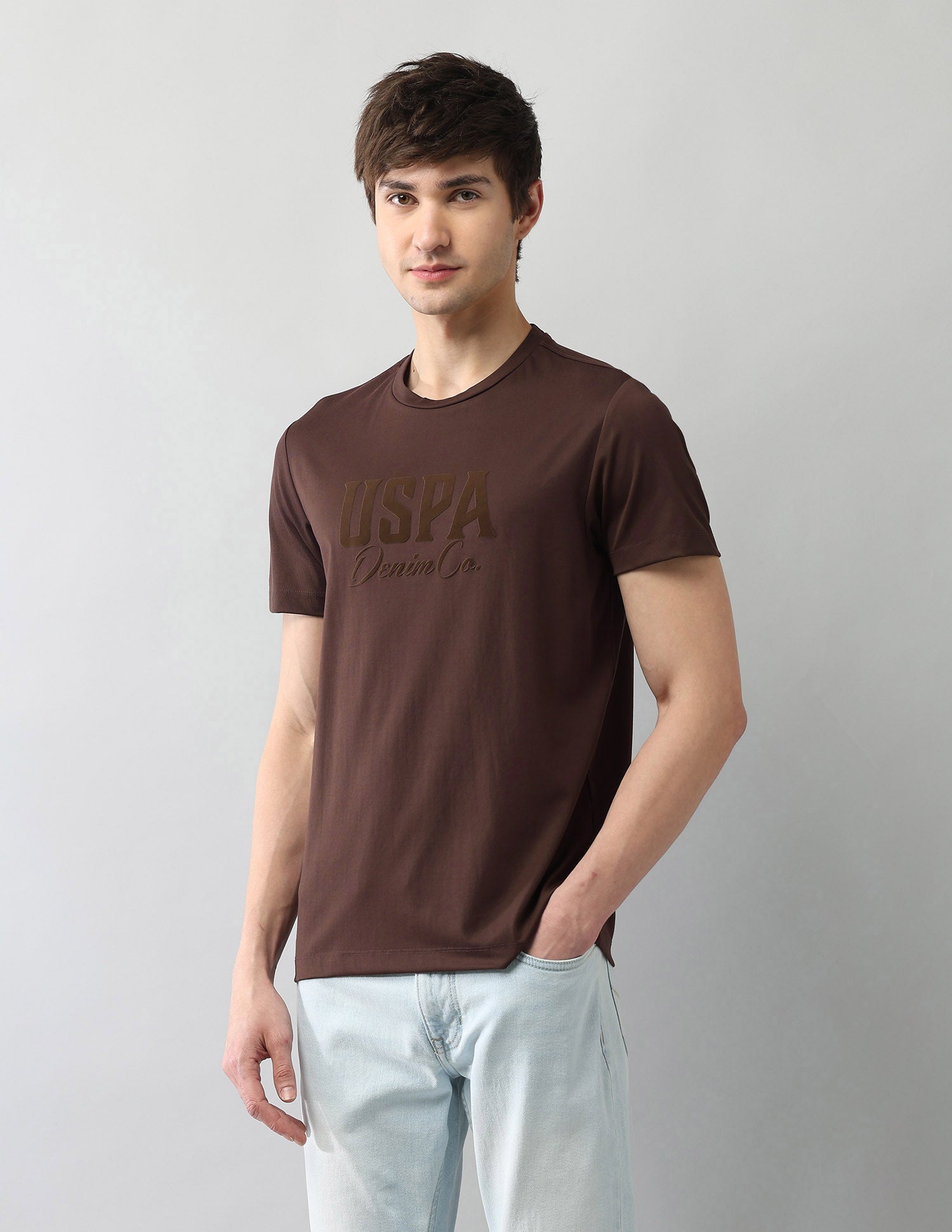 Brand Printed Muscle Fit Black Label T-Shirt Dark Brown - U.S. Polo Assn. India | Large