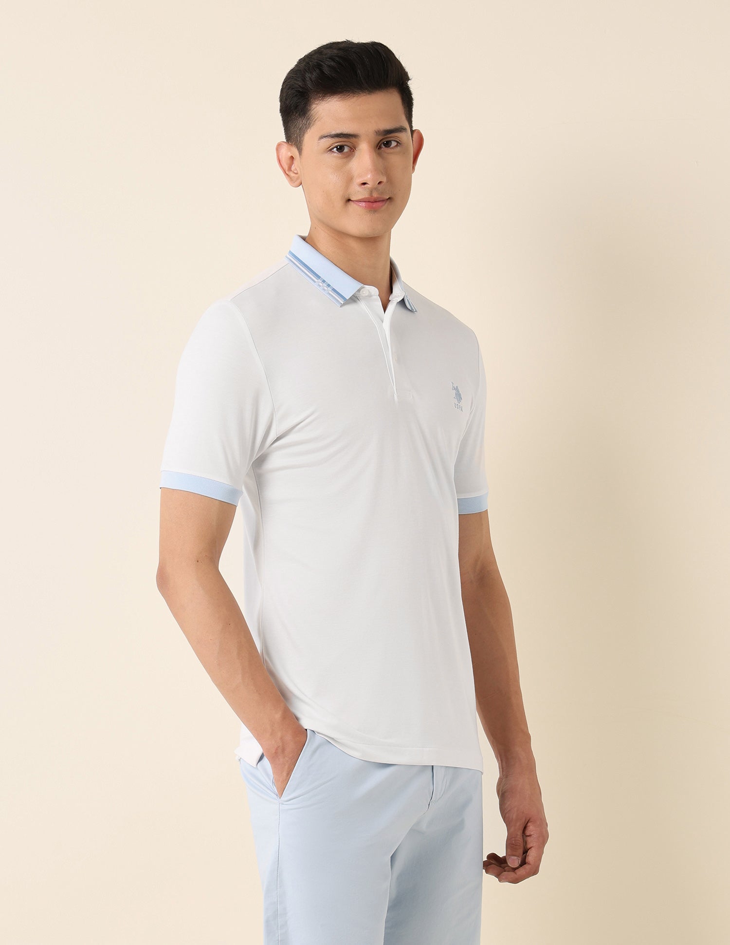 Solid Slim Fit Polo Shirt White - U.S. Polo Assn. India | Large