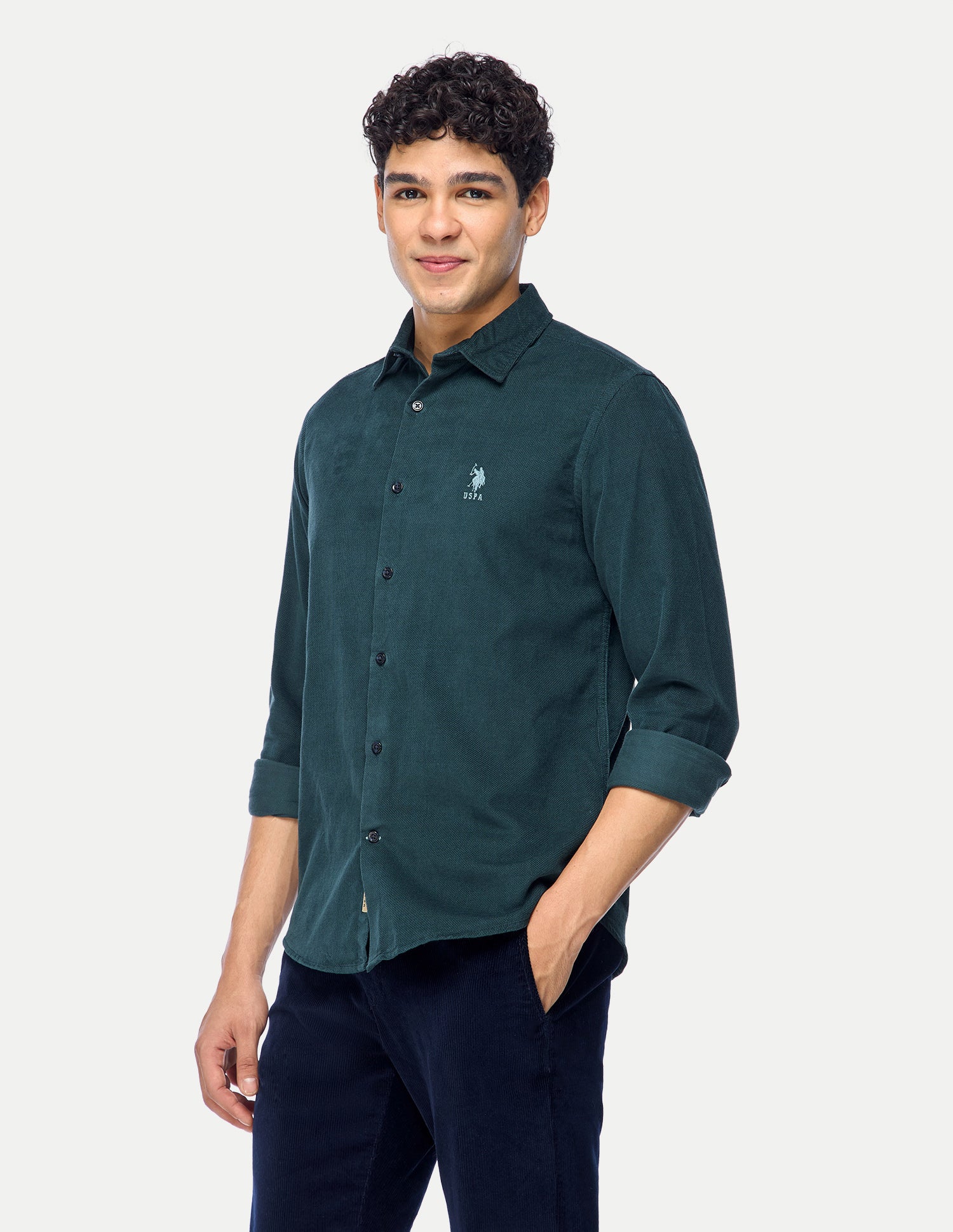 Corduroy Regular Fit Shirt Dark Teal - U.S. Polo Assn. India | Large