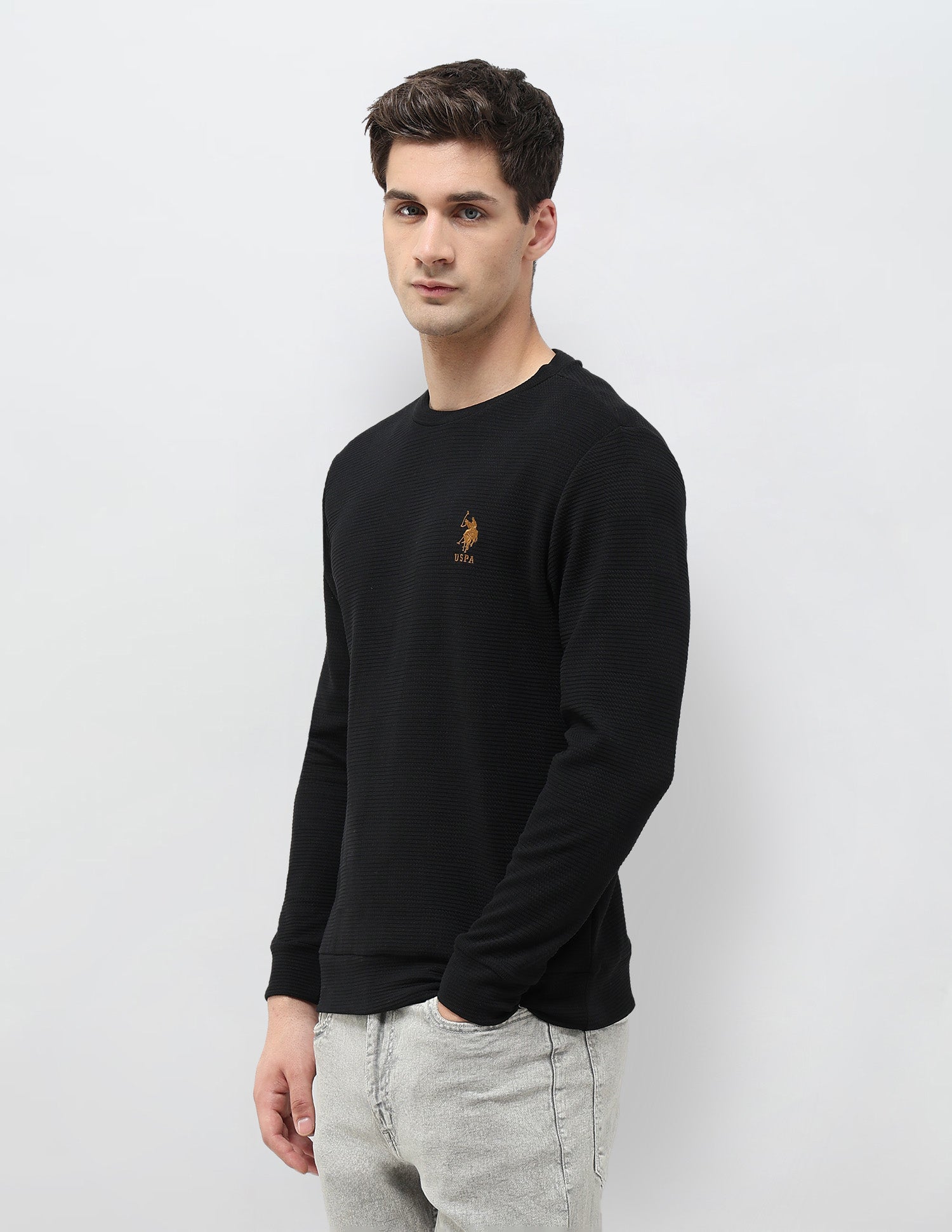 Textured Regular Fit Sweatshirt Black - U.S. POLO ASSN. | Large