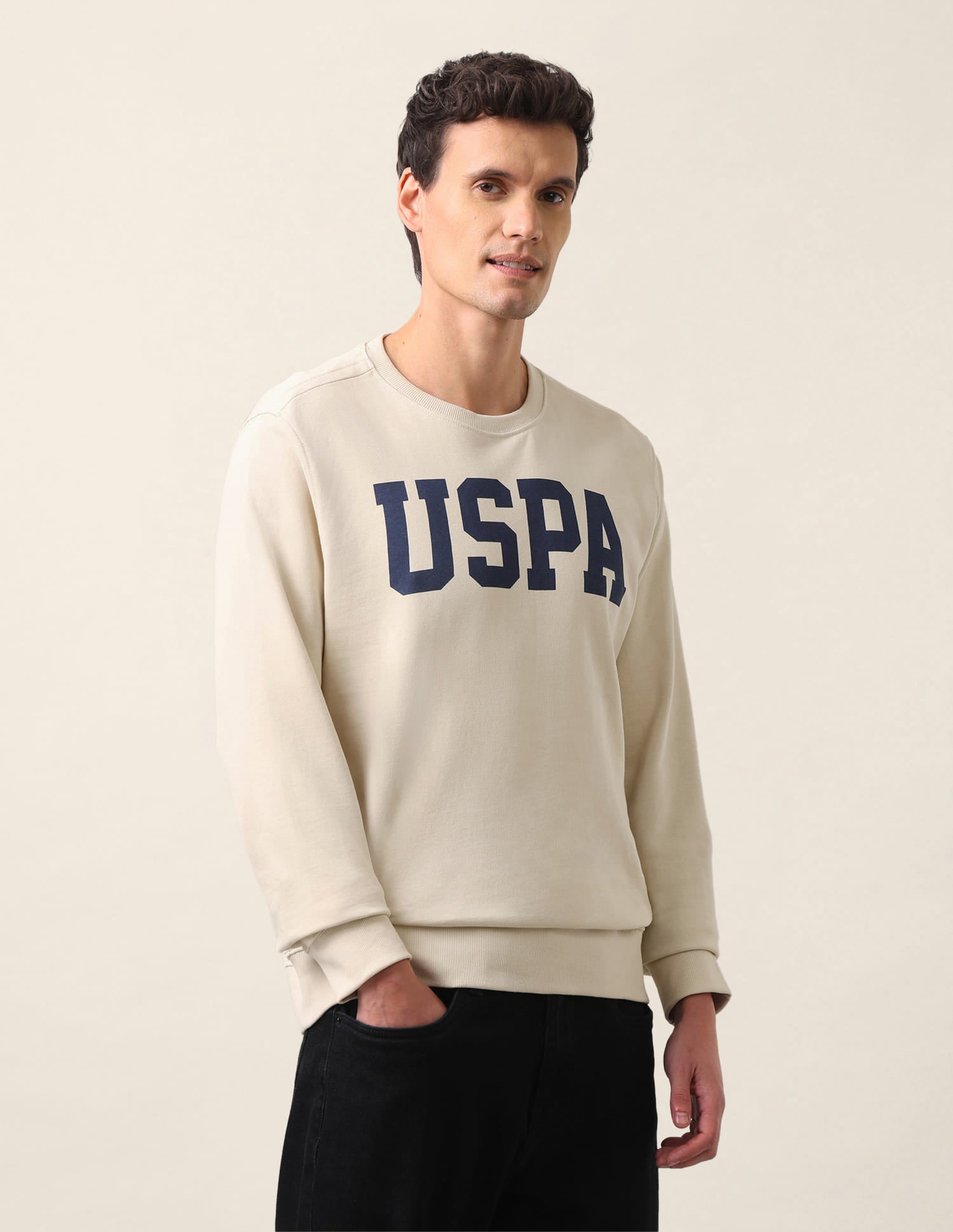 Collegiate Terry Sweatshirt Beige - U.S. Polo Assn. India | Large