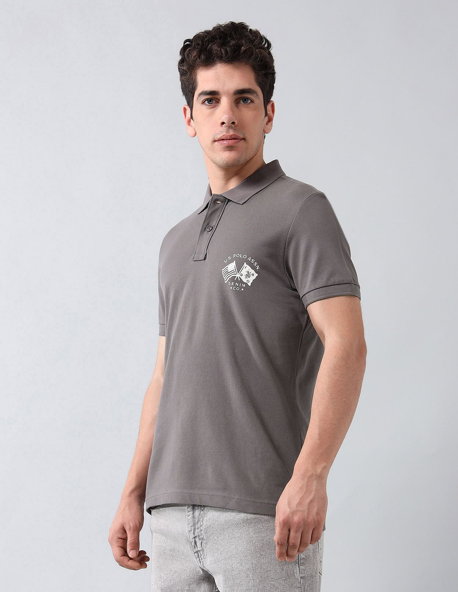 Muscle Fit Brand Printed Polo Shirt Dark Grey - U.S. Polo Assn. India | Large