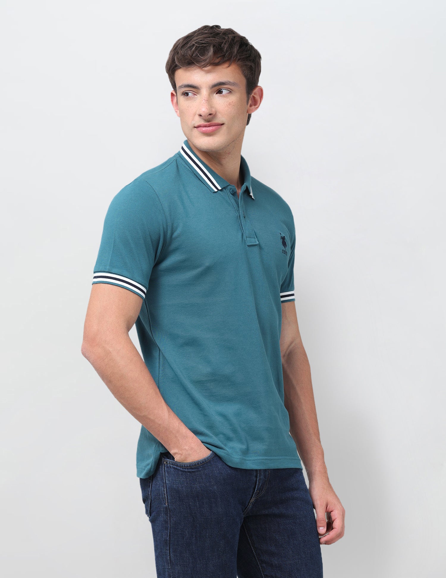 Solid Regular Fit Polo Shirt Teal - U.S. Polo Assn. India | Large