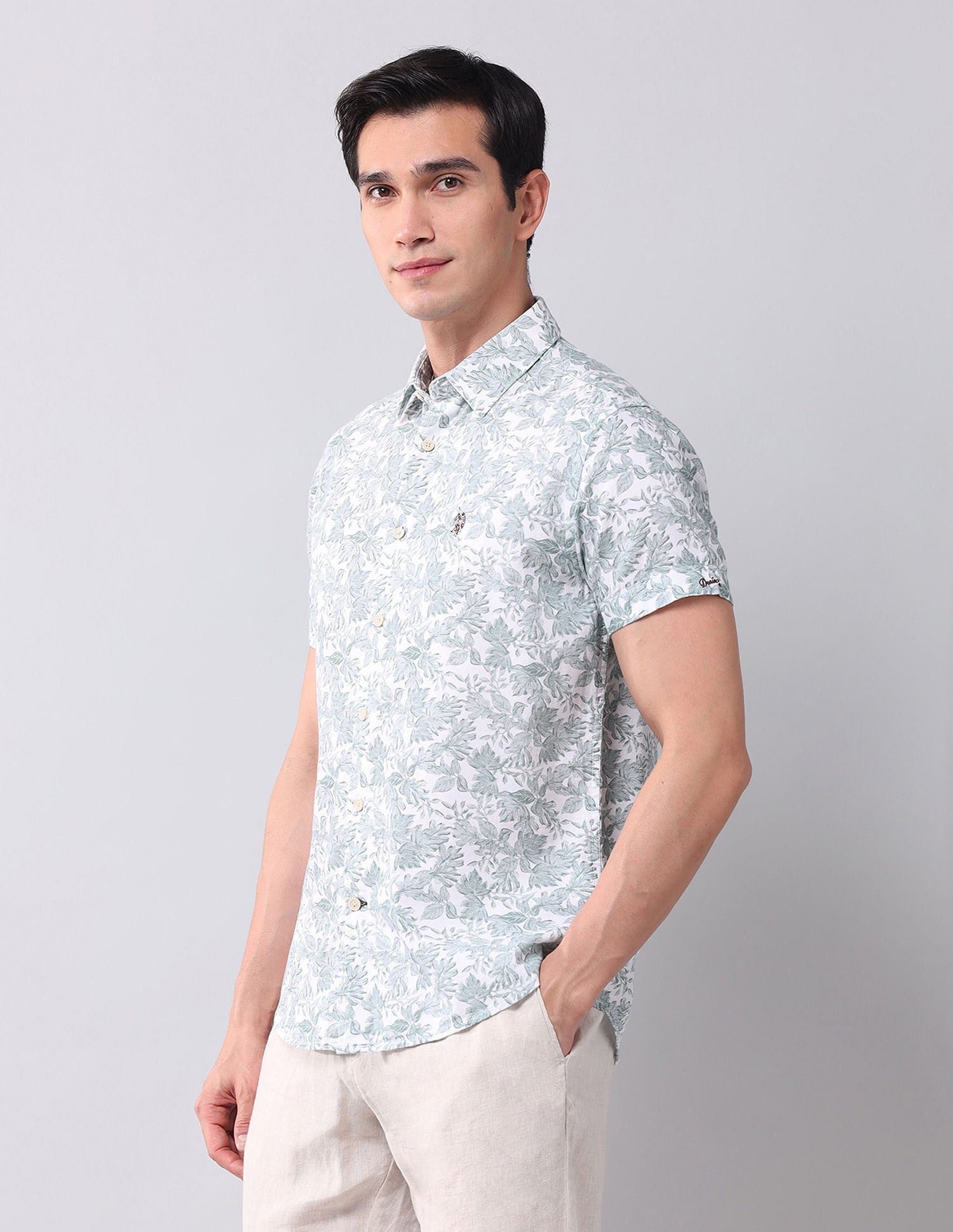 Regular Fit Dobby Printed Shirt Green - U.S. POLO ASSN. | Large