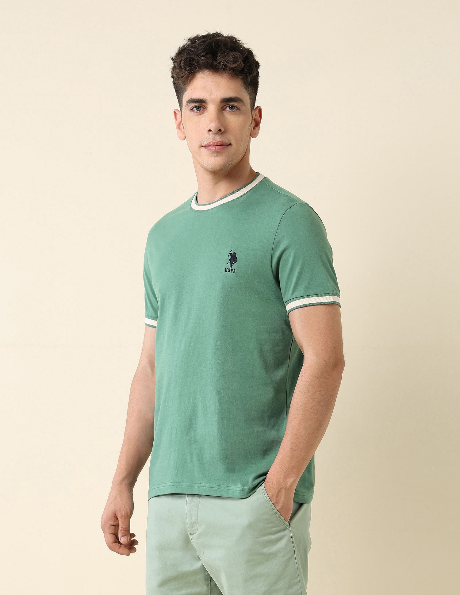 Solid Slim Fit T-Shirt Green - U.S. Polo Assn. India | Large