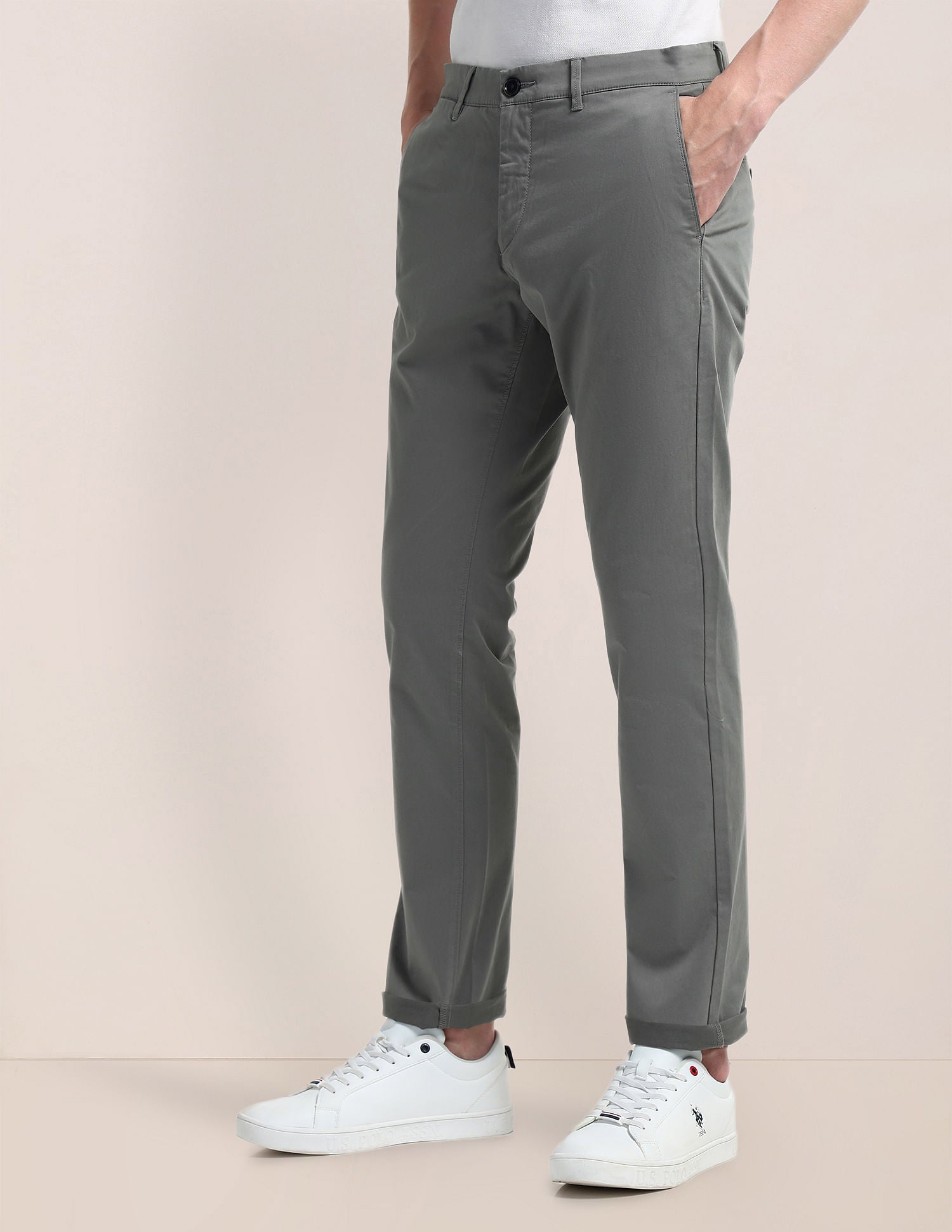 Solid Denver Slim Fit Trousers Grey - U.S. POLO ASSN. | Large