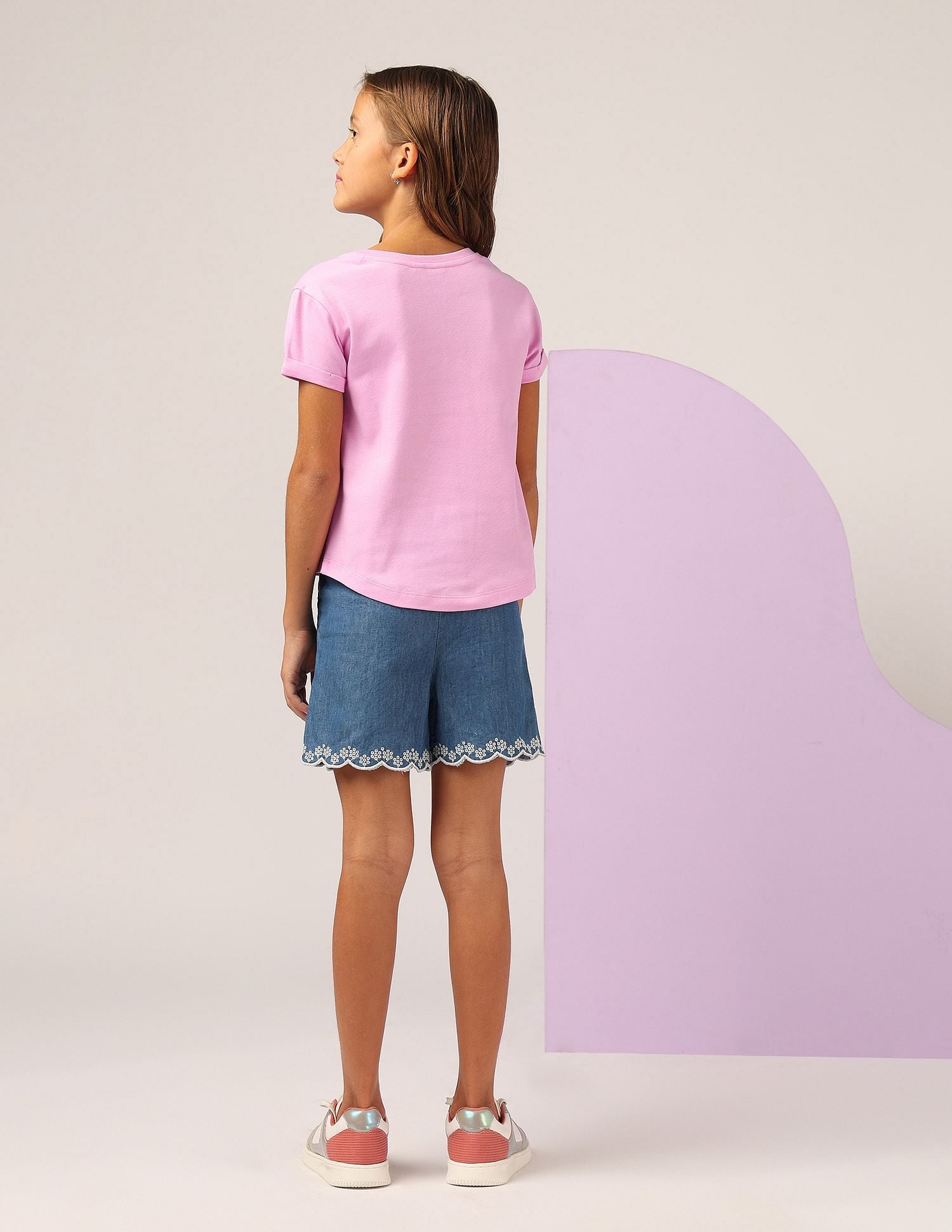 Girls Stud Detailed Relaxed Fit T-Shirt Pink - U.S. POLO ASSN. | Large