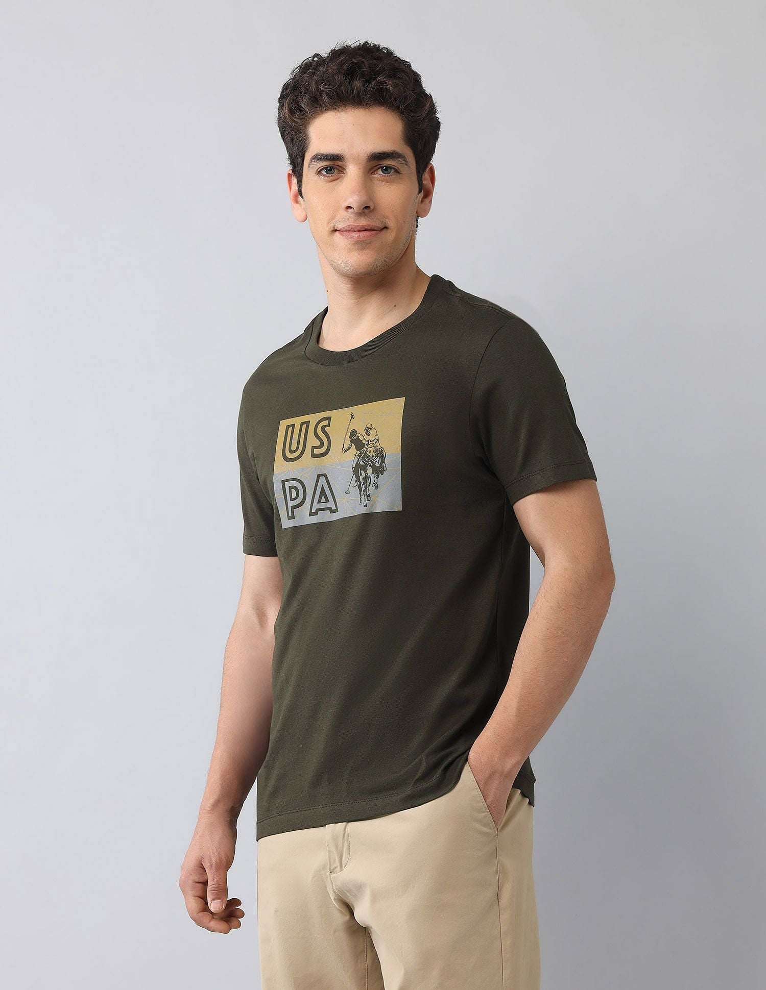 Muscle Fit Brand Printed T-Shirt Olive - U.S. Polo Assn. India | Large