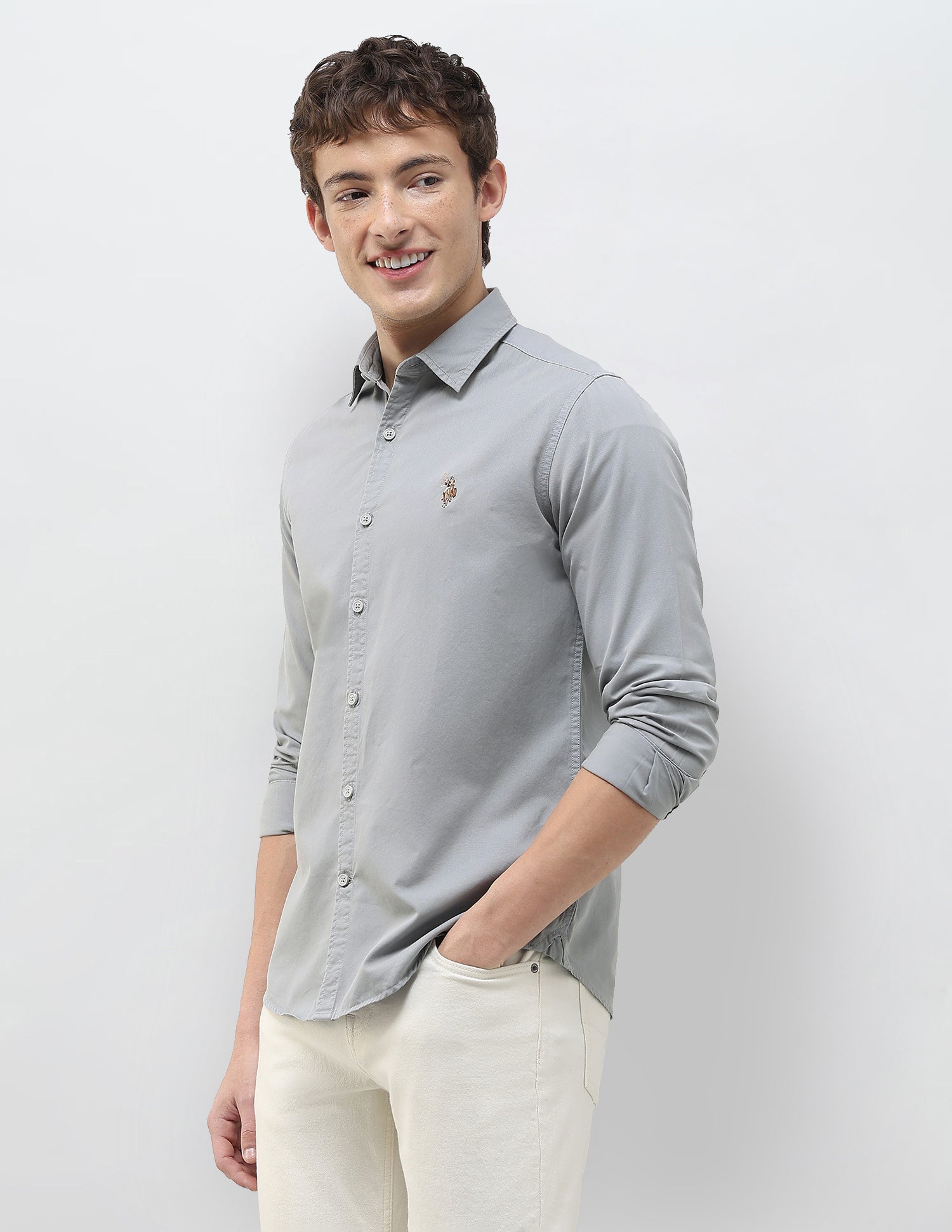 Twill Regular Fit Shirt Grey - U.S. Polo Assn. India | Large