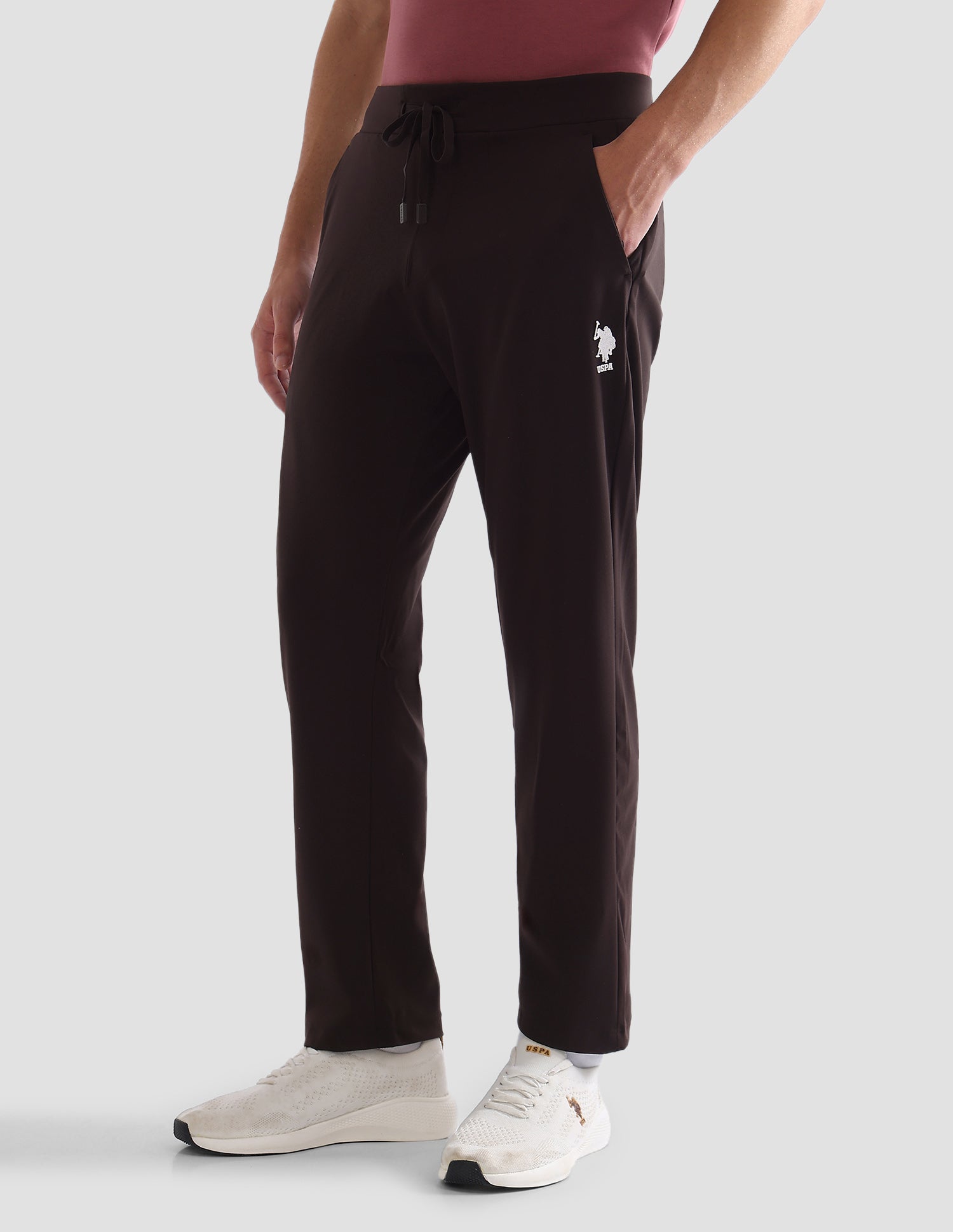 Slim Fit Mid Rise Active Track Pants Dark Brown - U.S. Polo Assn. India | Large