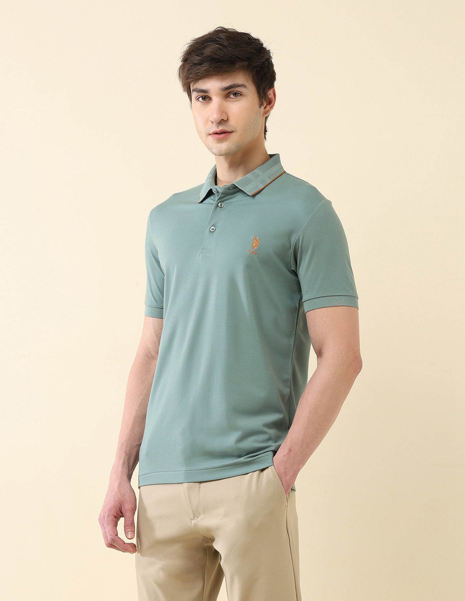 Solid Slim Fit Gentlemans Club Polo Shirt Light Green - U.S. Polo Assn. India | Large