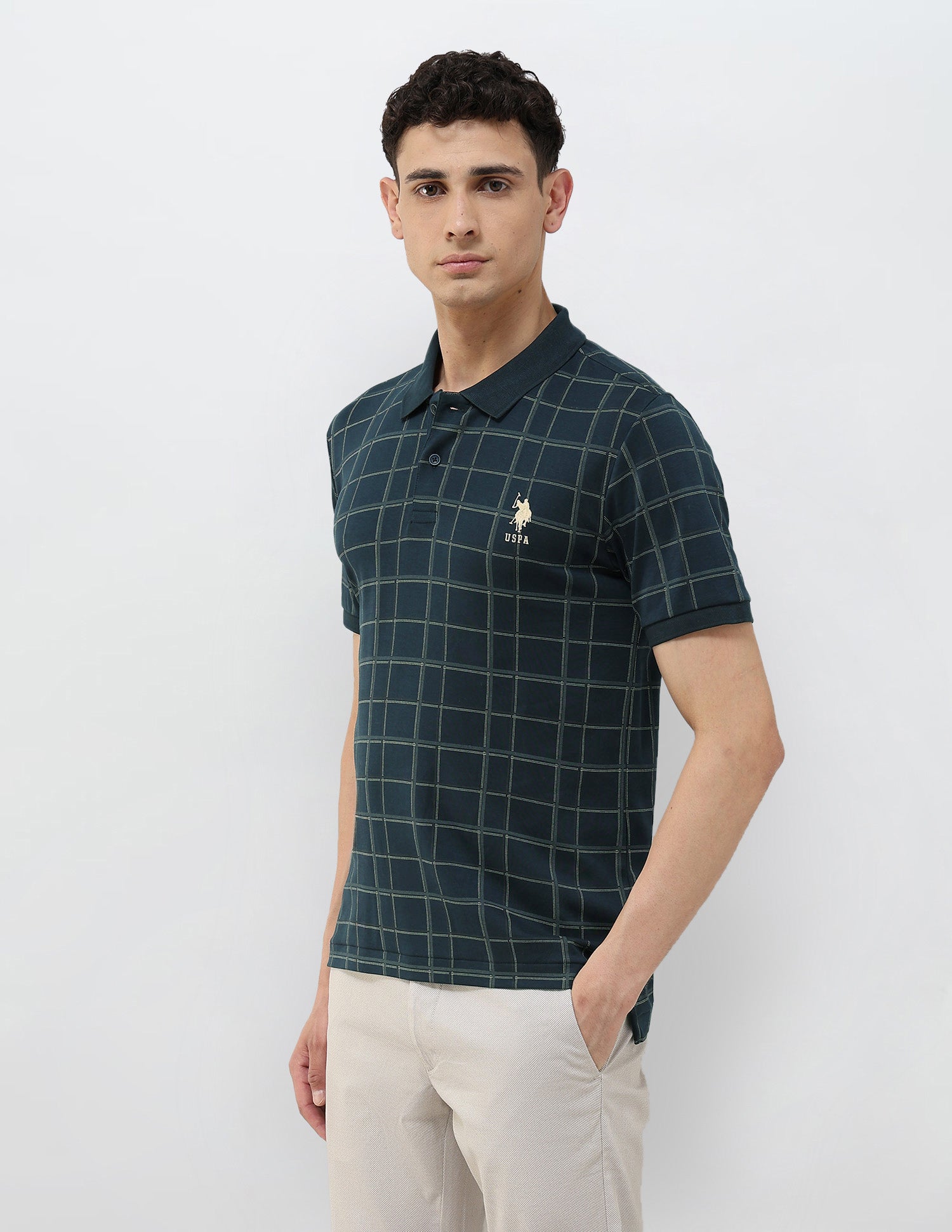 Checked Slim Fit Polo Shirt Navy - U.S. POLO ASSN. | Large