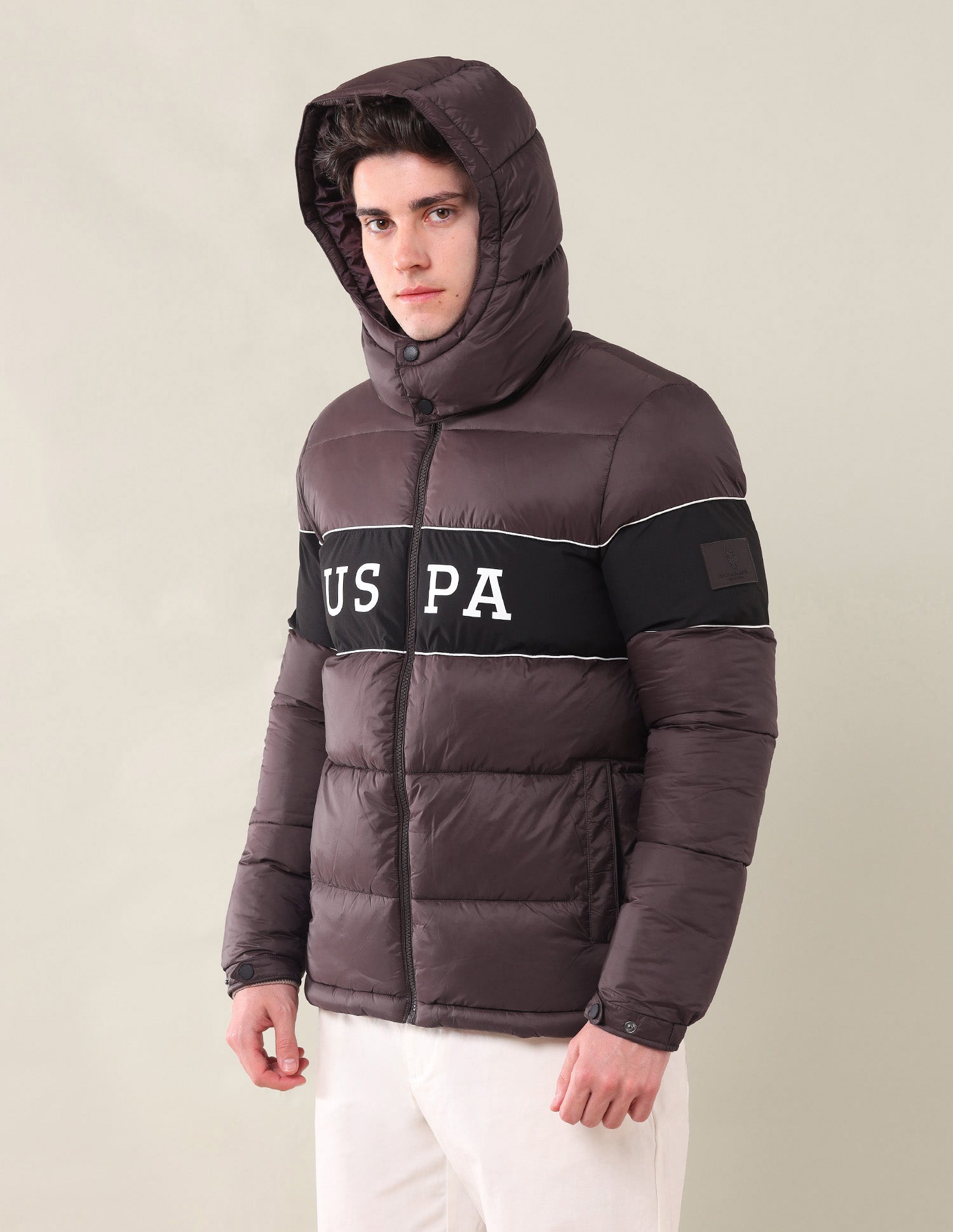 Colourblocked Regular Fit Puffer Jacket Wine - U.S. Polo Assn. India | Large