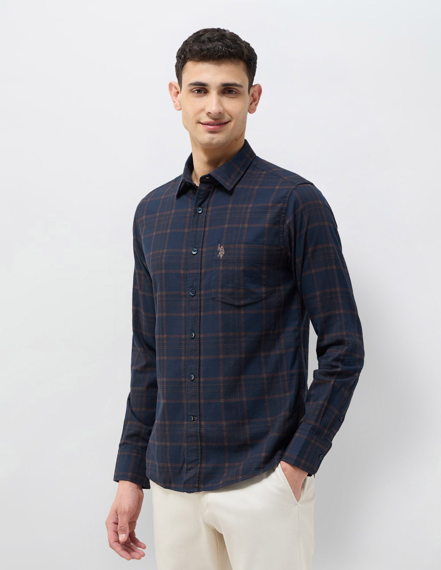 Tailored Fit Tartan Checked Shirt Navy - U.S. POLO ASSN. | Large