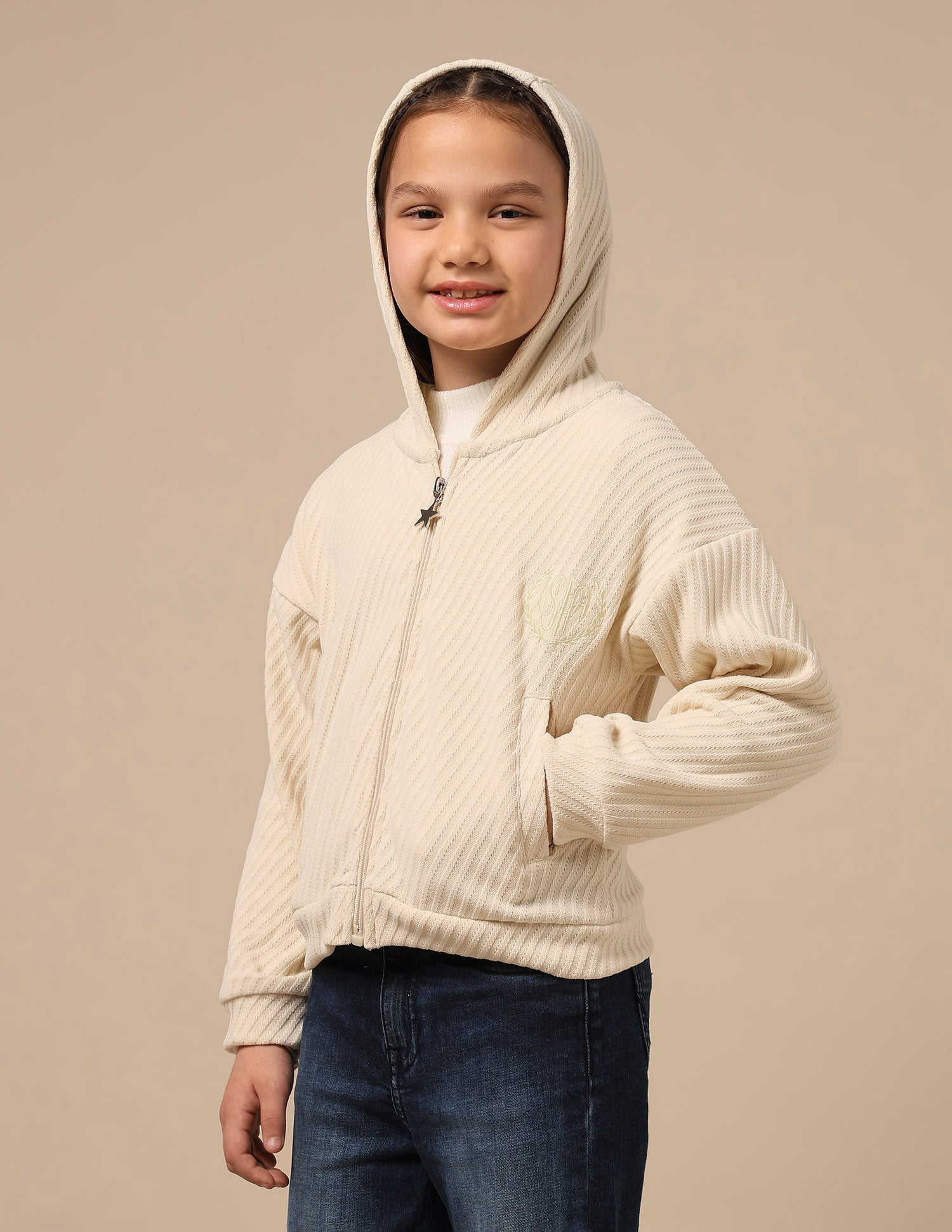 Girls Zipper Hooded Sweatshirt Off White - U.S. POLO ASSN. | Large