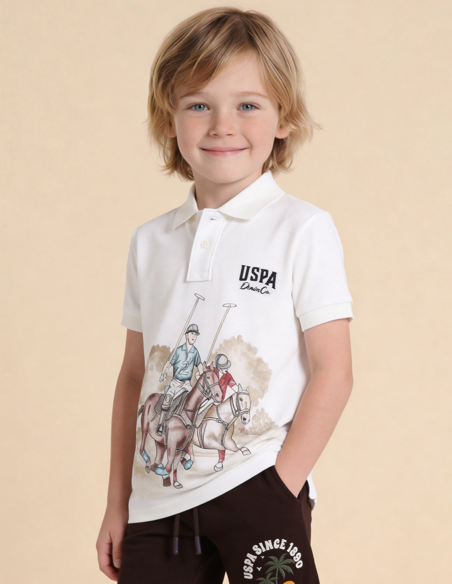 Graphic Brand Printed Regular Fit Polo Shirt Off White - U.S. Polo Assn. India | Large