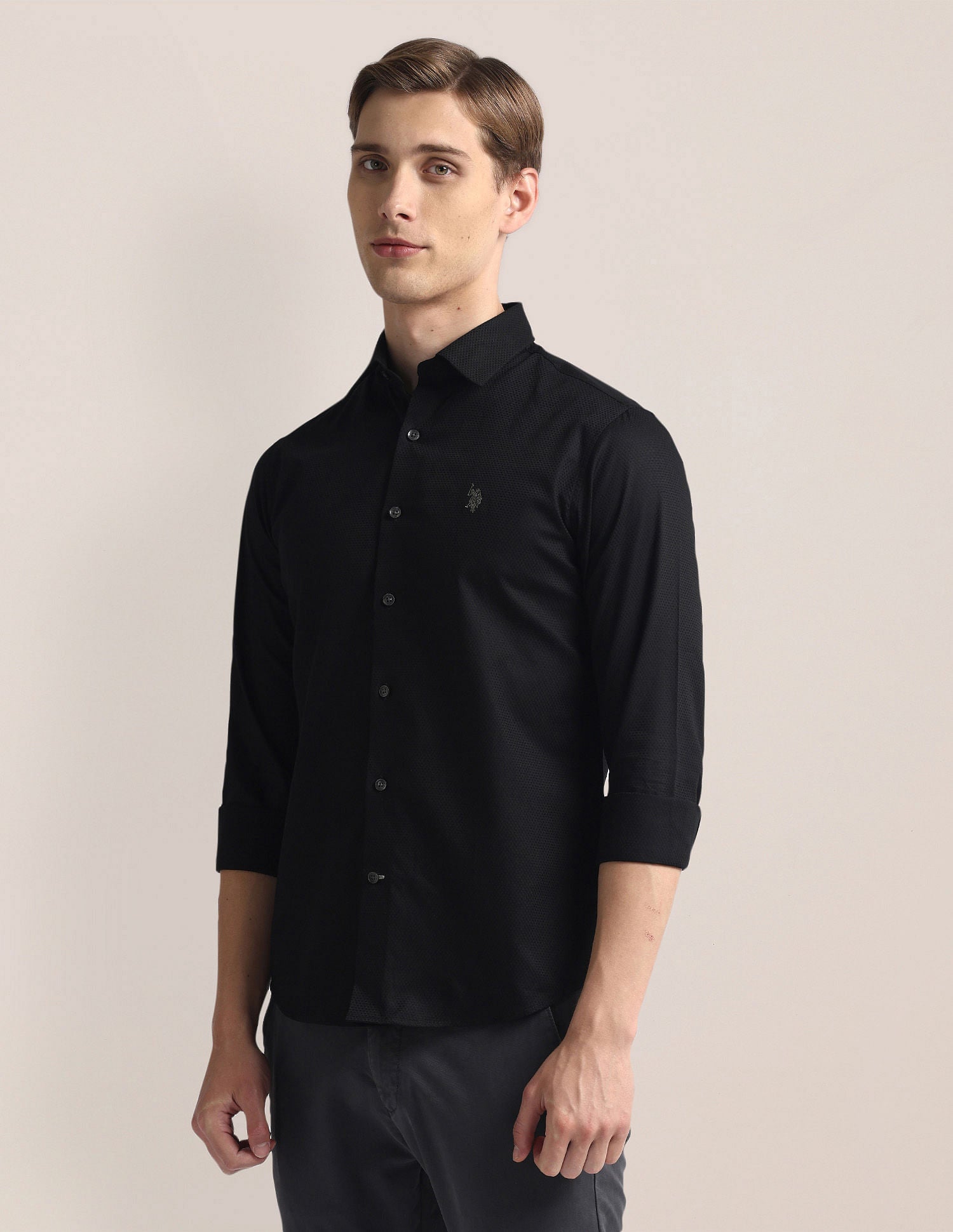 Premium Cotton Dobby Shirt Black - U.S. Polo Assn. India | Large