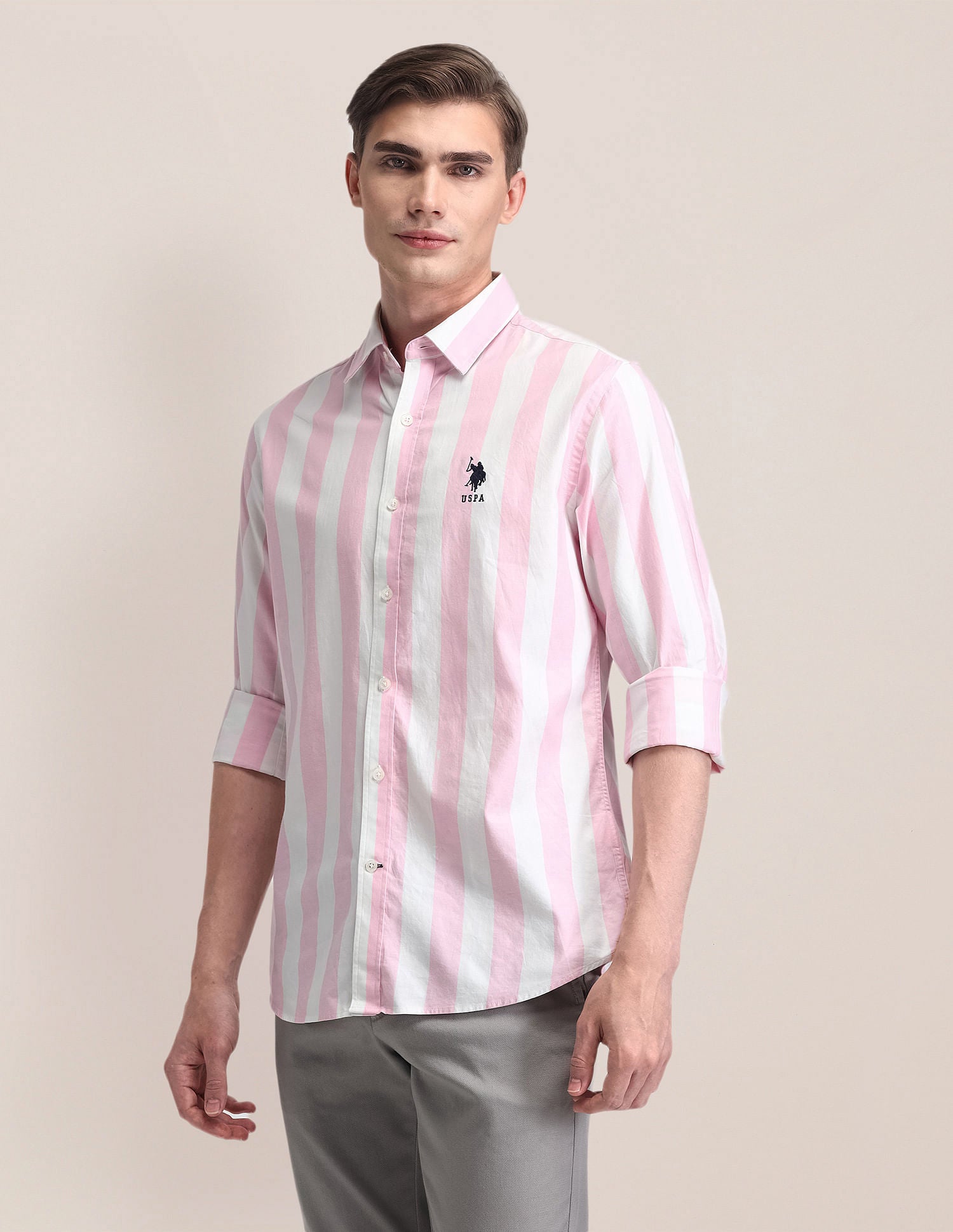 Tailored Vertical Striped Shirt Pink - U.S. POLO ASSN. | Large