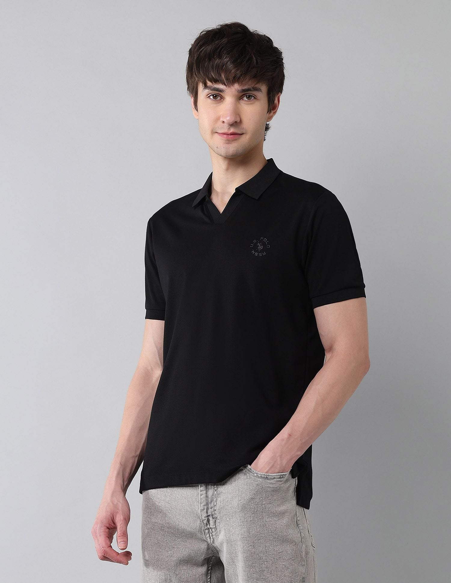 Pure Cotton Muscle Fit Polo Shirt Black - U.S. Polo Assn. India | Large