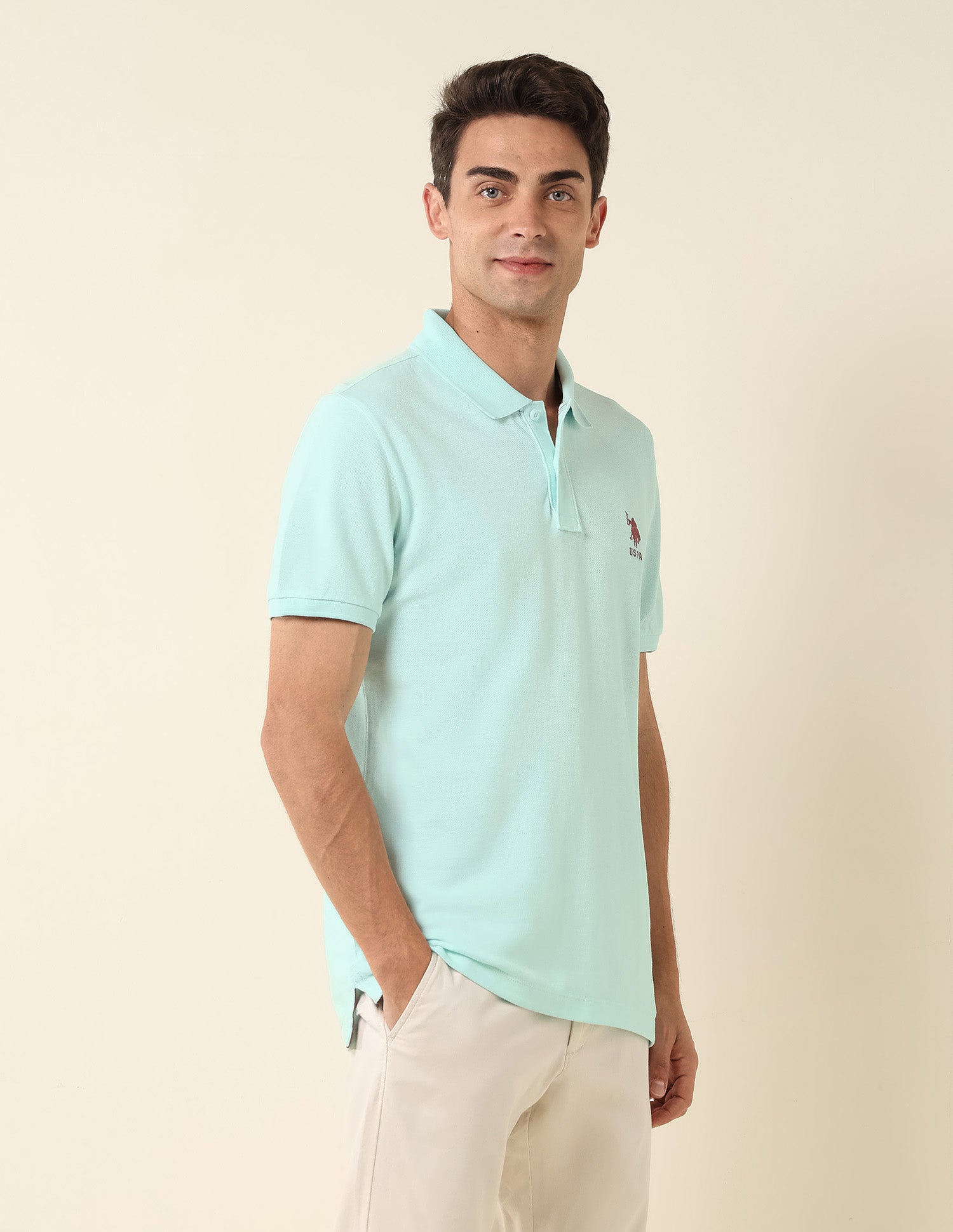 Slim Fit Pure Cotton Polo Shirt Light Green - U.S. Polo Assn. India | Large