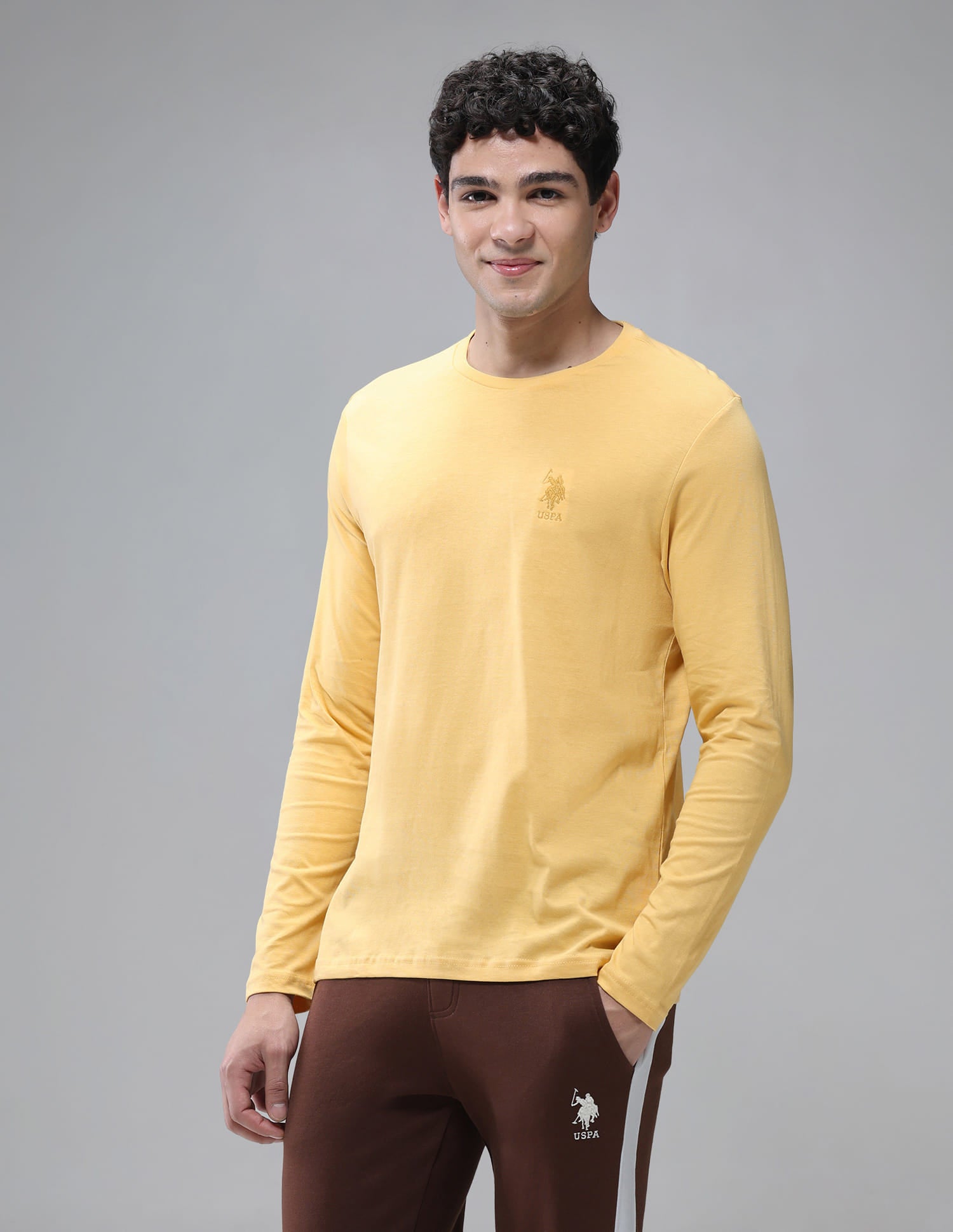 Henley Neck Solid I693 Lounge T-Shirt - Pack Of 1 Yellow - U.S. Polo Assn. India | Large