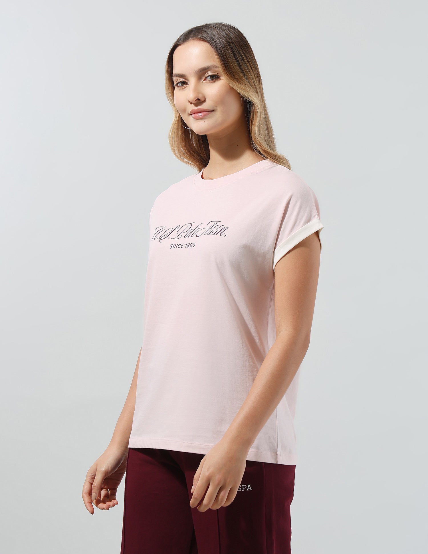 Typographic Brand Printed Regular Fit T-Shirt Light Pink - U.S. Polo Assn. India | Large