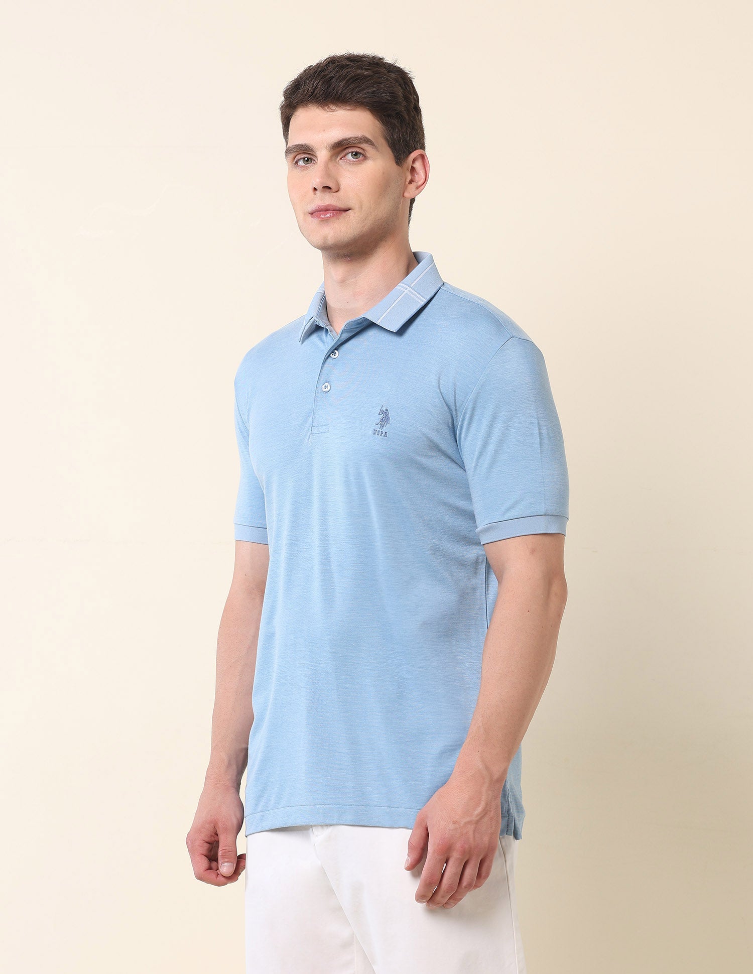 Solid Slim Fit Polo Shirt Light Blue - U.S. Polo Assn. India | Large