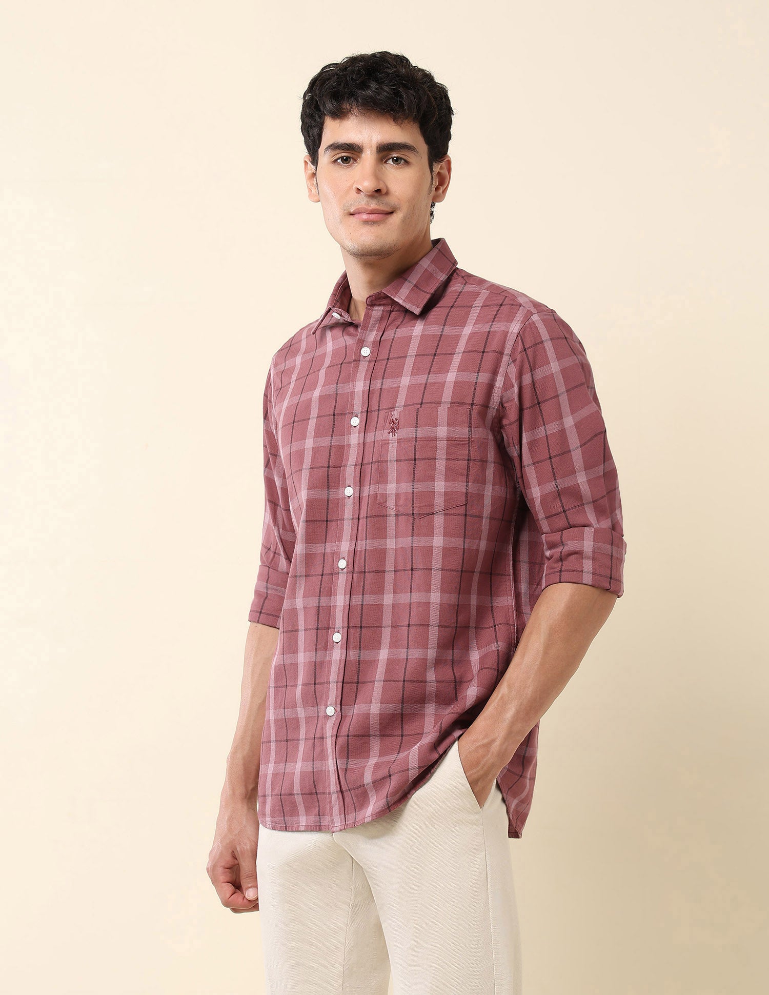 Grid Tattersall Checked Tailored Fit Shirt Pink - U.S. Polo Assn. India | Large
