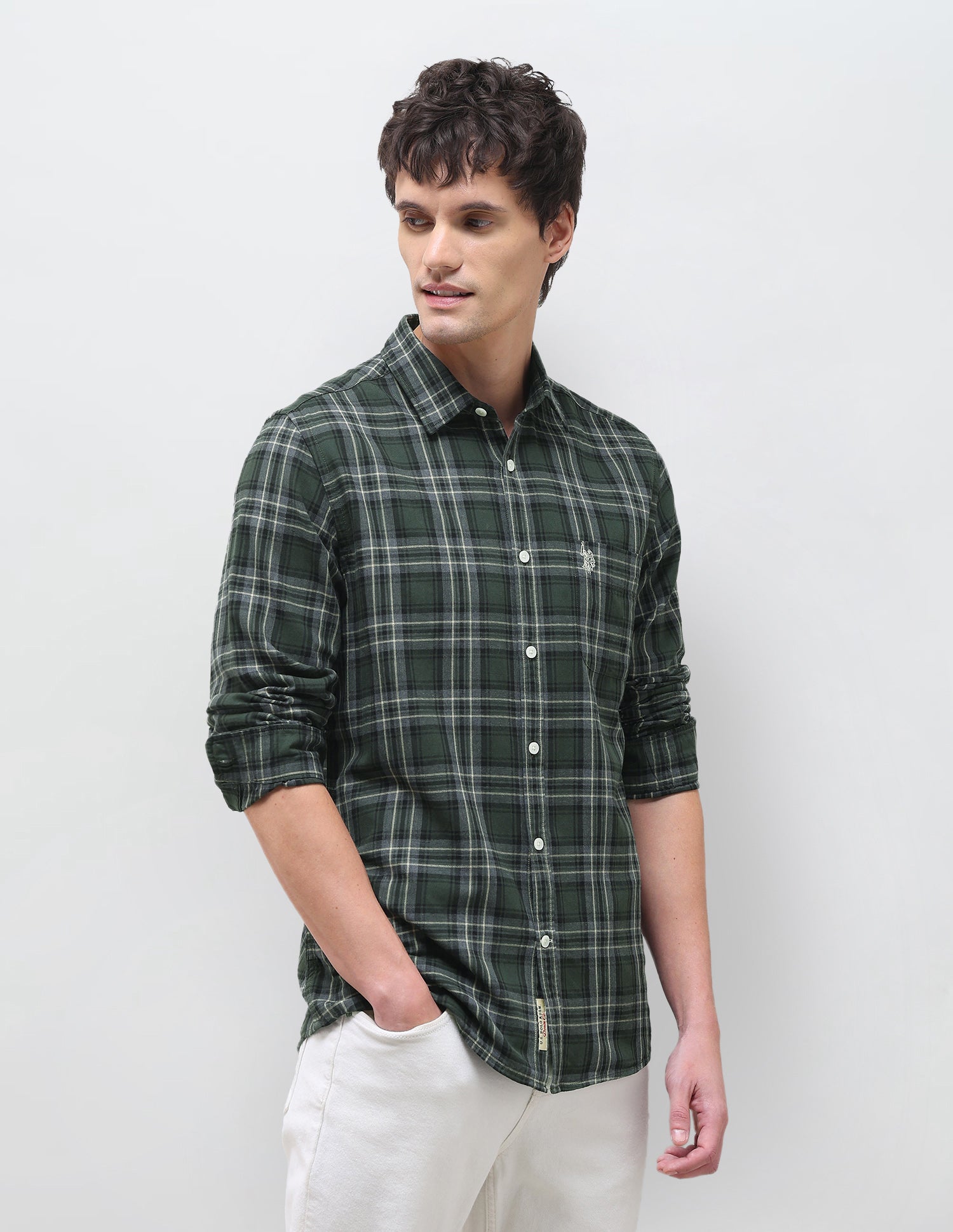 Twill Plaid Checked Shirt Olive - U.S. Polo Assn. India | Large