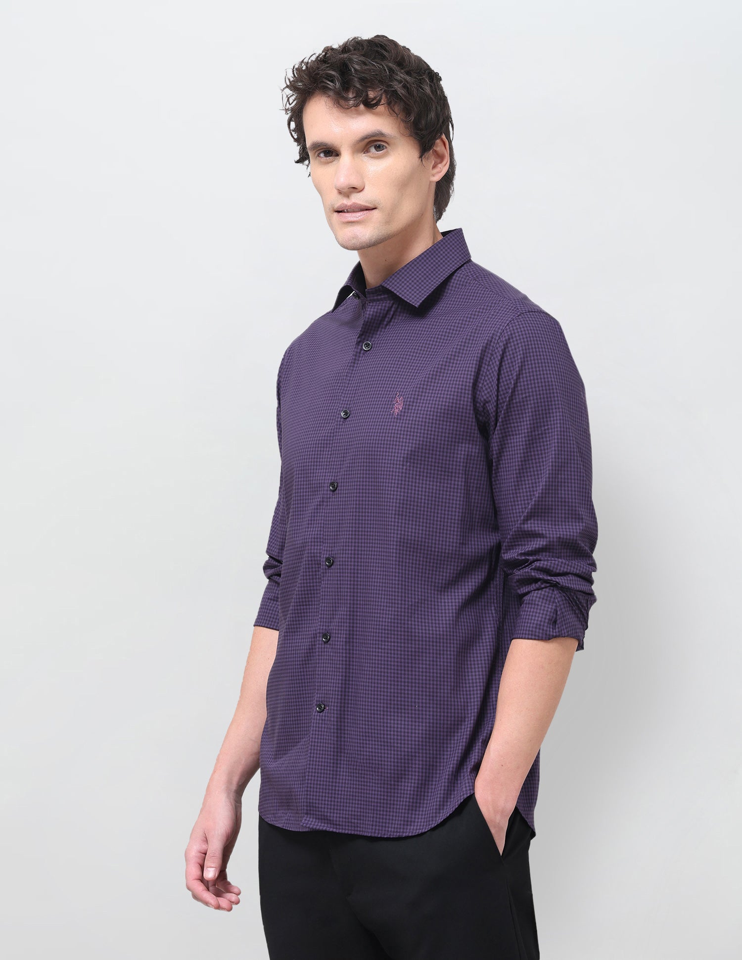 Gingham Checked Poplin Shirt Dark Purple - U.S. Polo Assn. India | Large