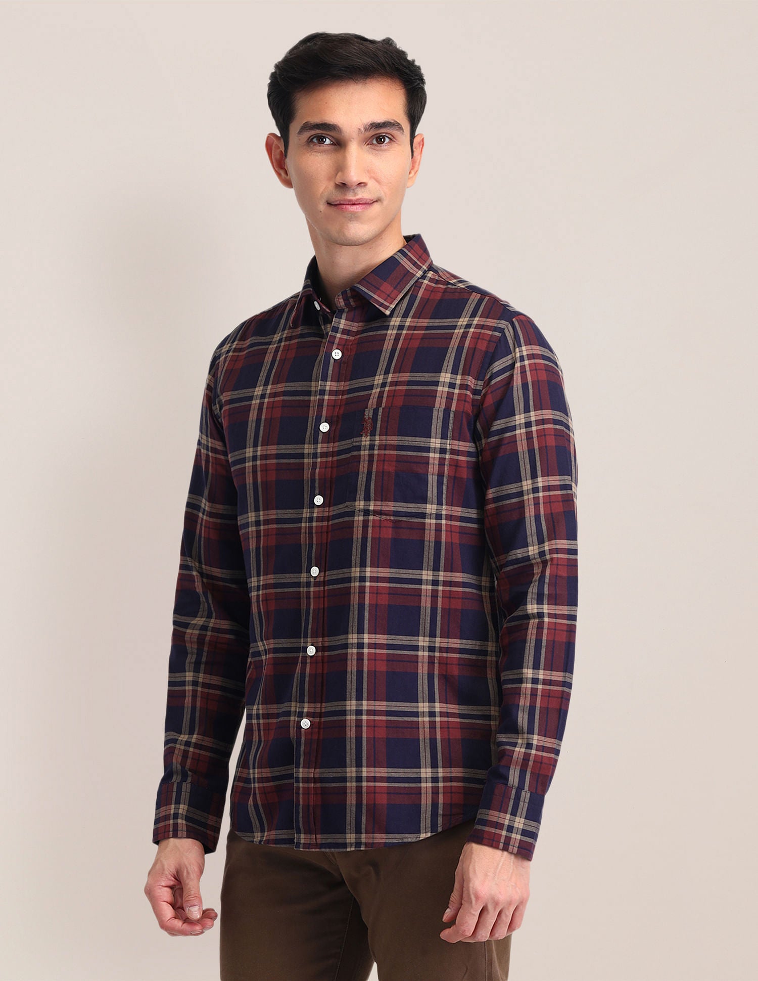 Tailored Fit Dobby Checked Shirt Navy - U.S. POLO ASSN. | Large